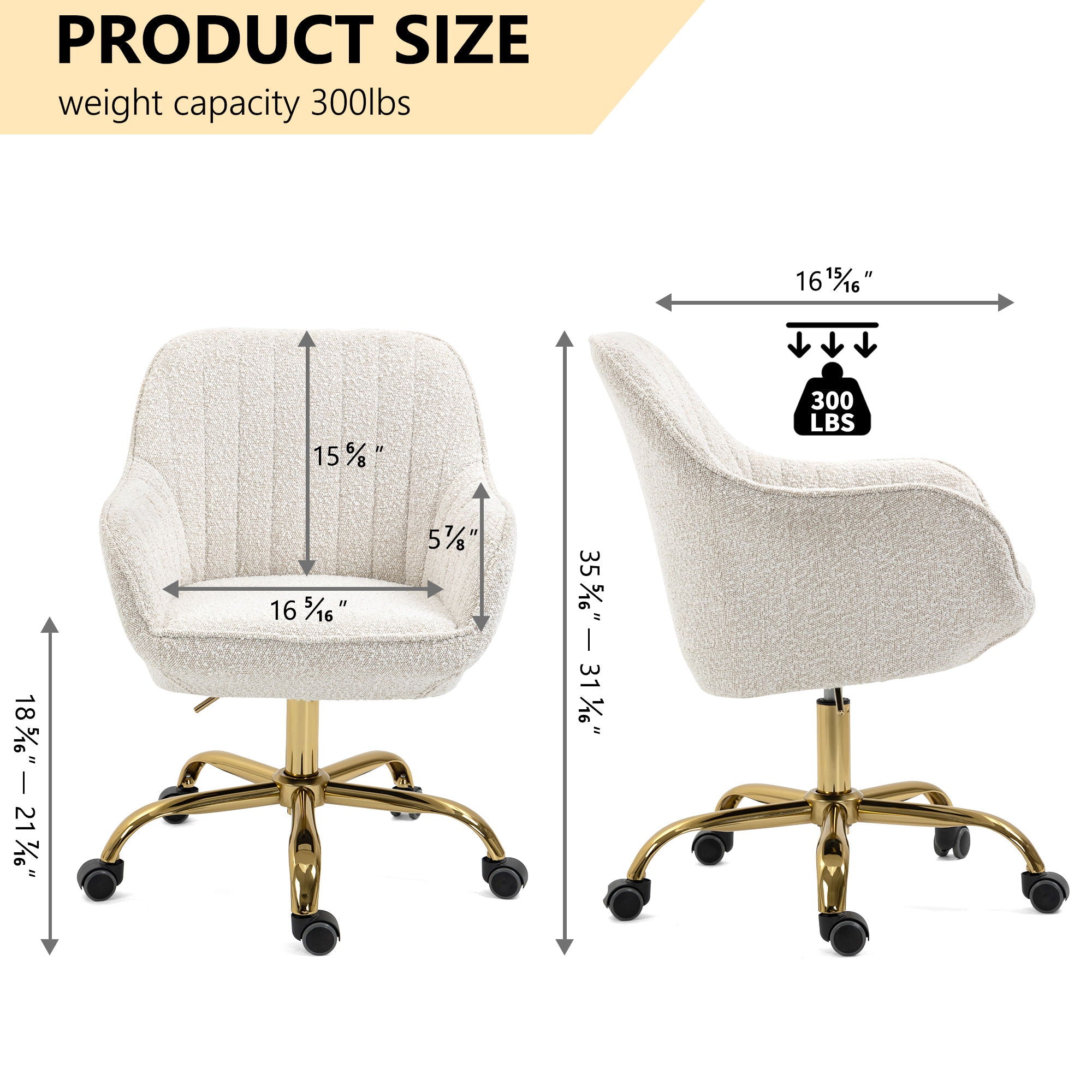 Swivel Chair With High Back, Adjustable Working Chair With Golden Base