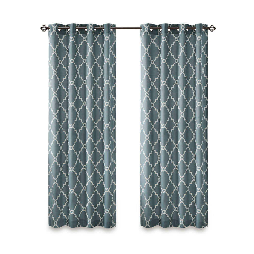 Fretwork Print Grommet Top Window Curtain Panel