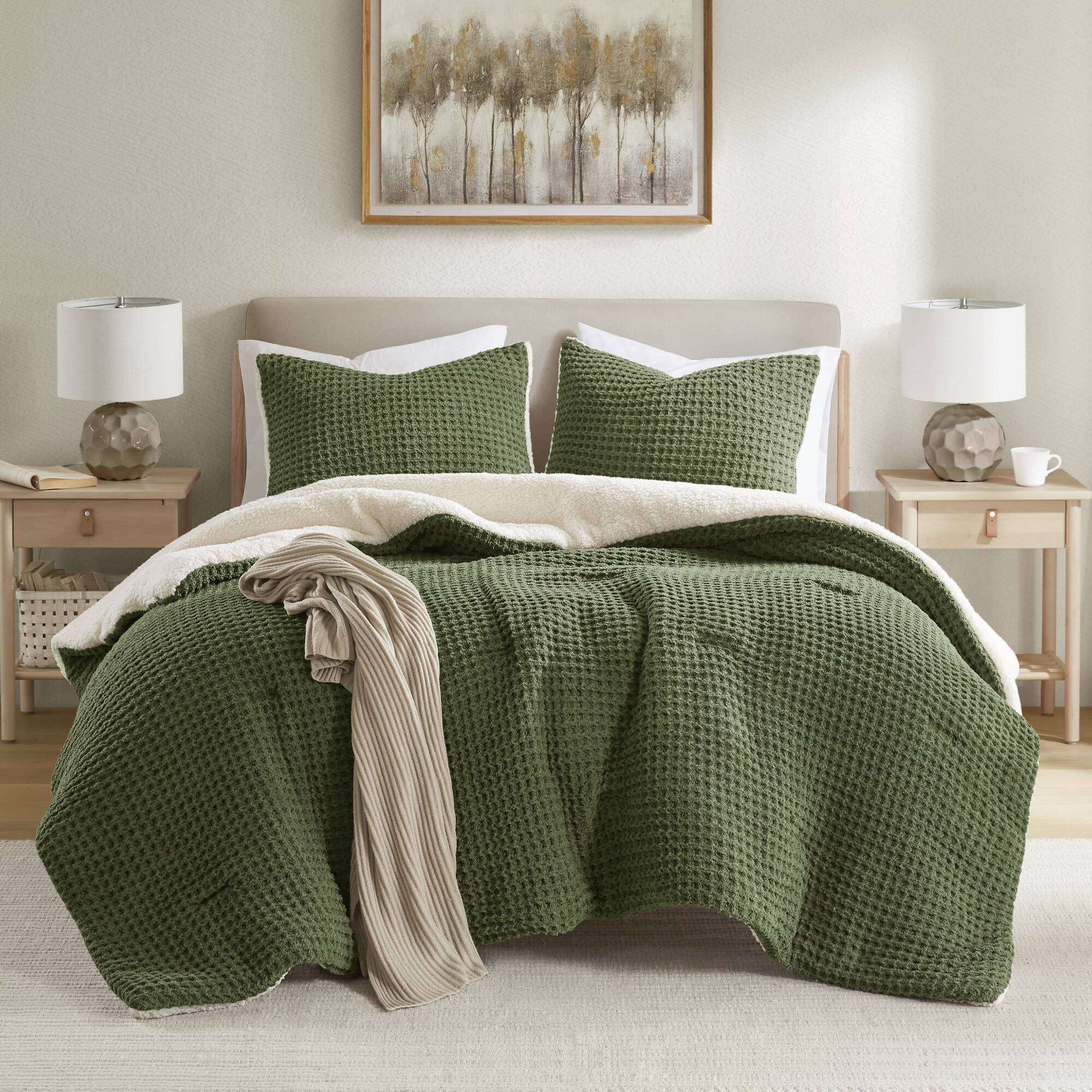 Riordan - King/California King Waffle Knit Comforter Set - Olive