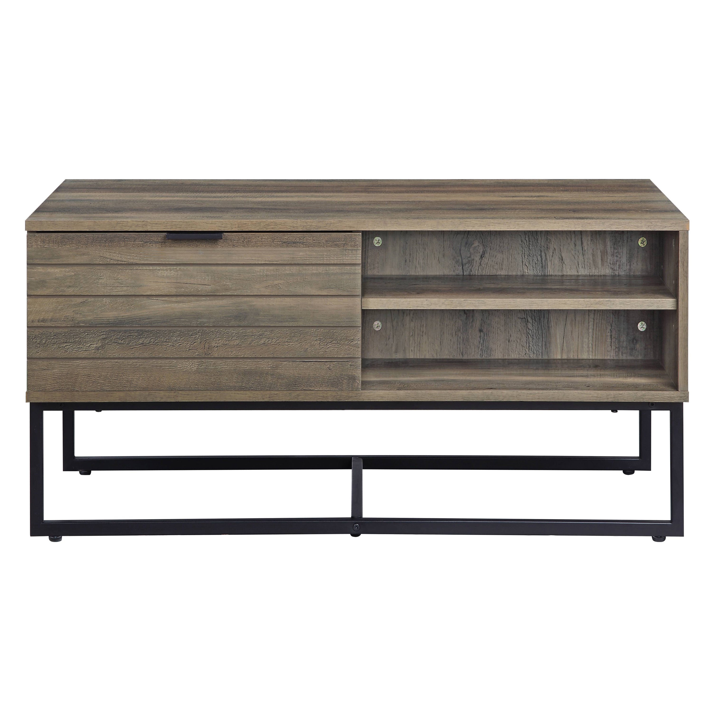 Rustic Oak and Black Coffee Table with Open Storage