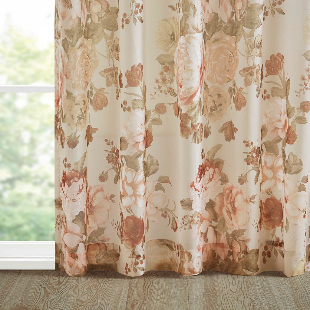 Printed Floral Twist Tab Top Voile Sheer Curtain