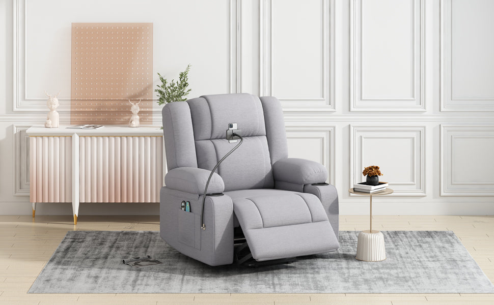 Power Lift Recliner Chair Electric Recliner for Elderly Recliner Chair with Massage and Heating Functions, Remote, Phone Holder Side Pockets and Cup Holders for Living Room, Grey