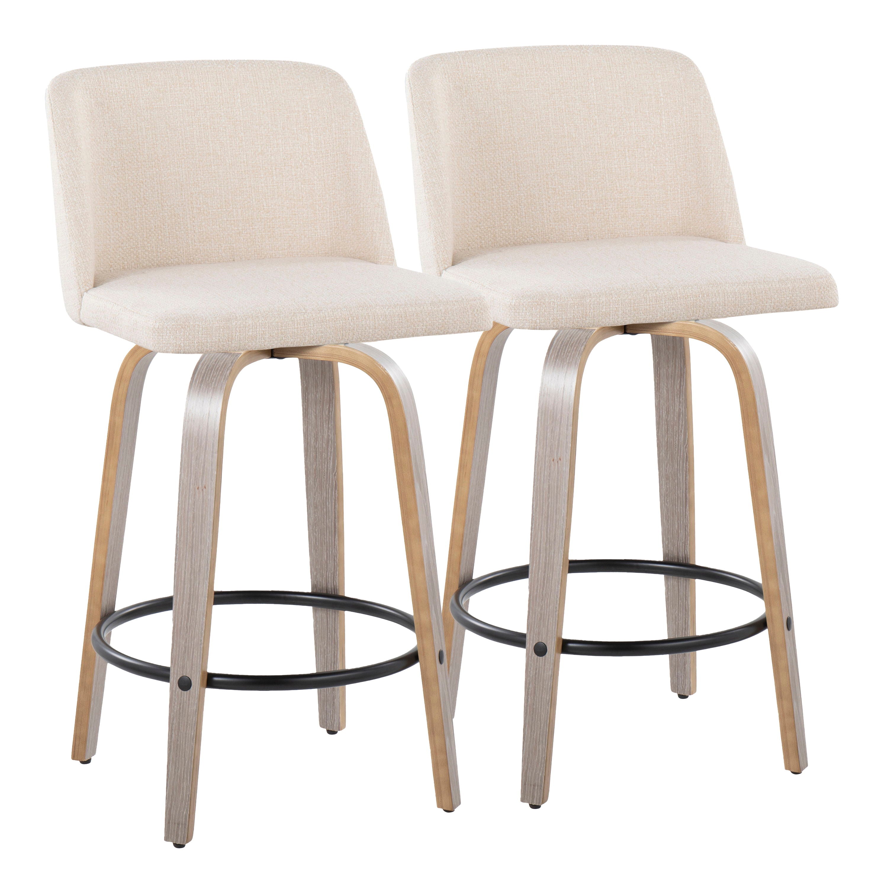 Toriano - Contemporary Fixed Height Counter Stool With Swivel & Round Footrest (Set of 2)