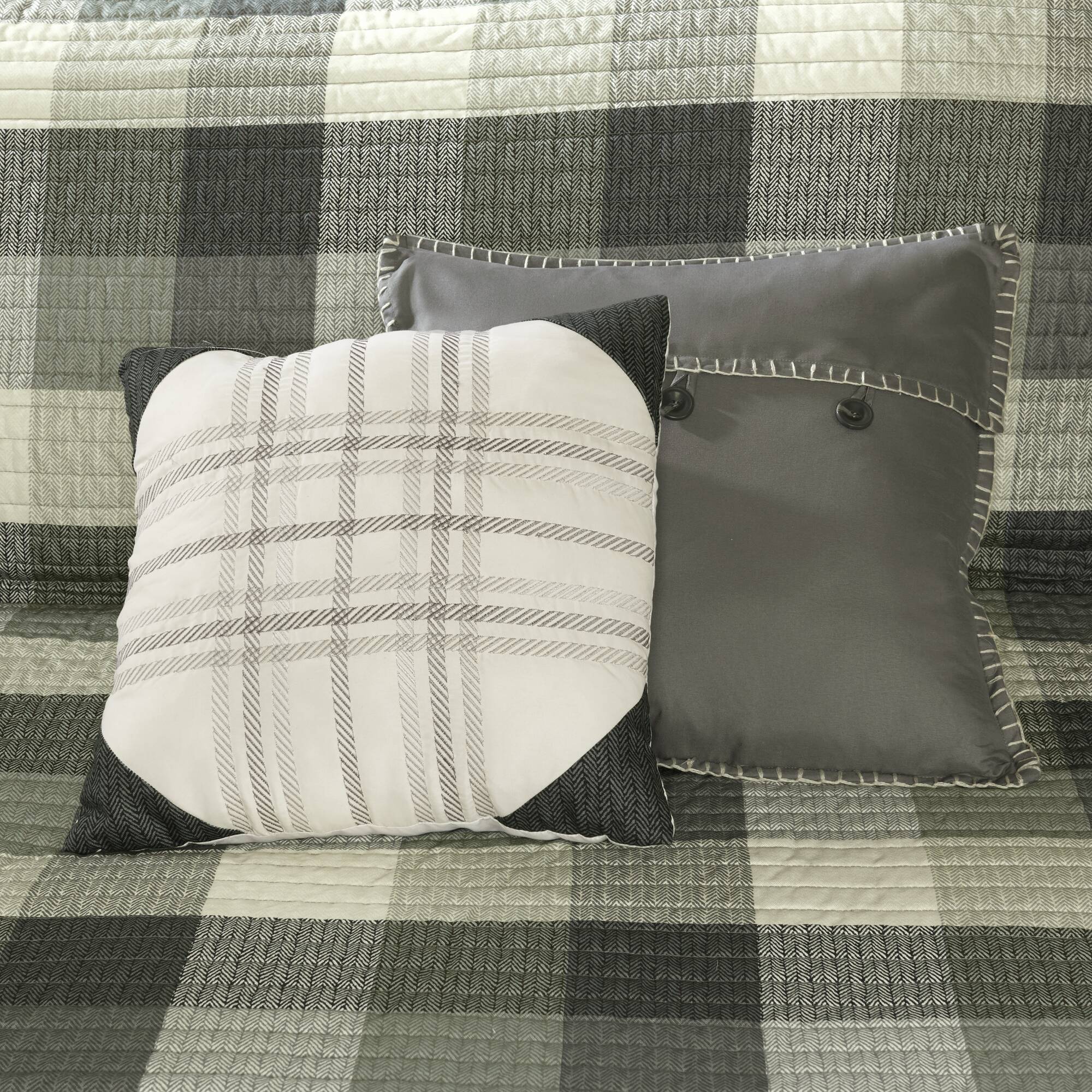 Ridge - 6 Piece King Reversible Herringbone Coverlet Set - Gray