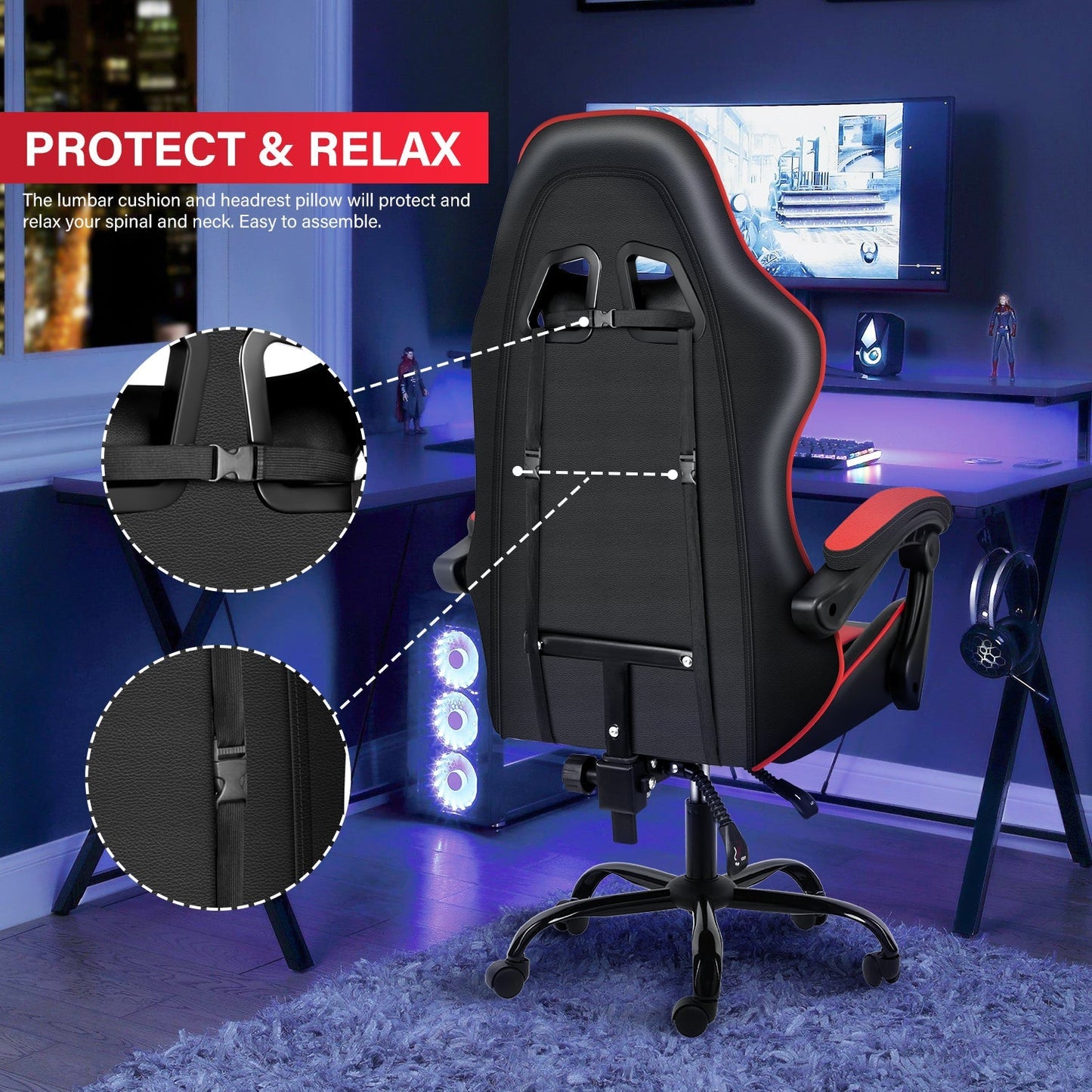 YSSOA Racing Video Backrest and Seat Height Recliner Gaming Office High Back Computer Ergonomic Adjustable Swivel Chair, Without footrest, Black/Red