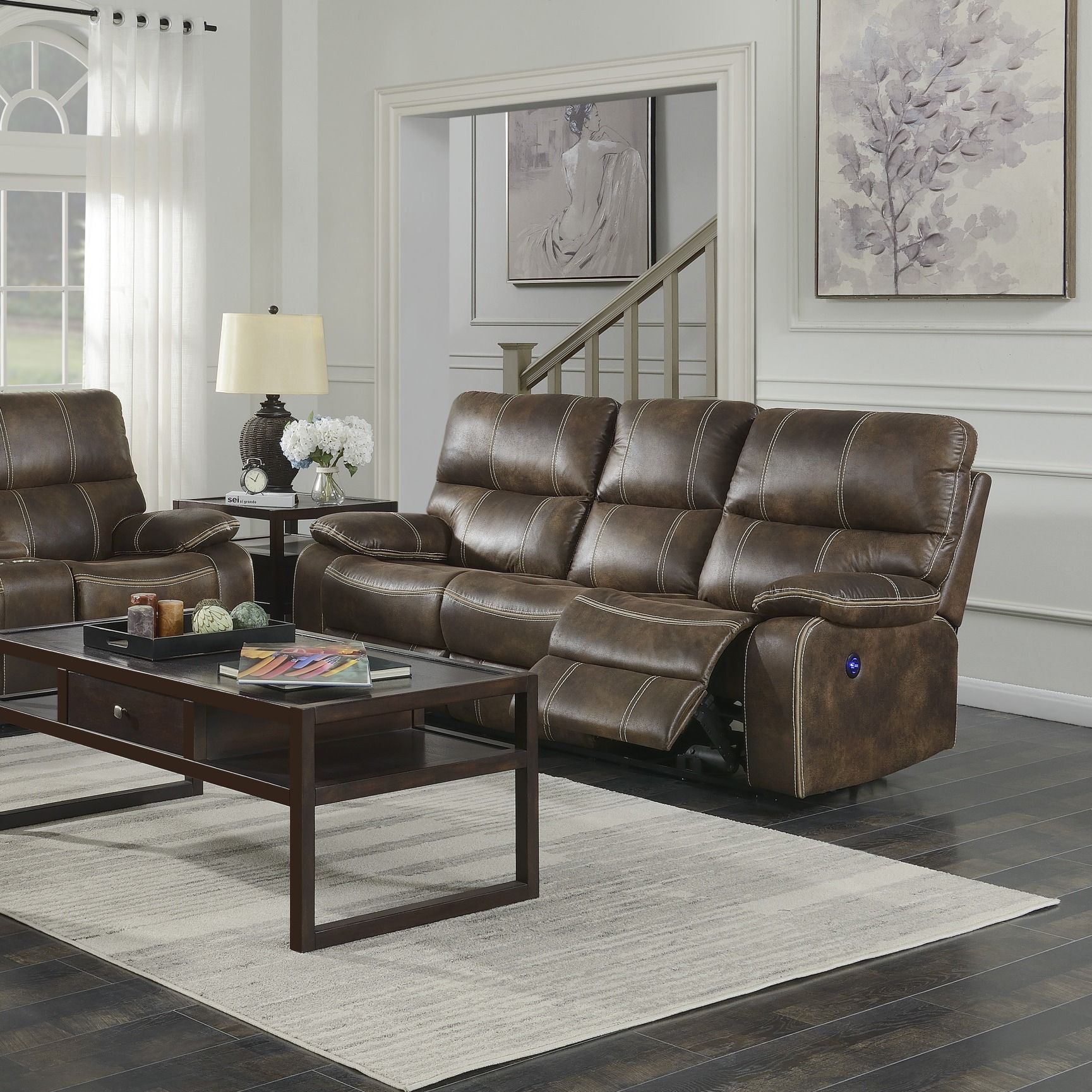Reclining Sofa With USB Charging, Pocket Coil Seating, And Hidden Storage - Brown