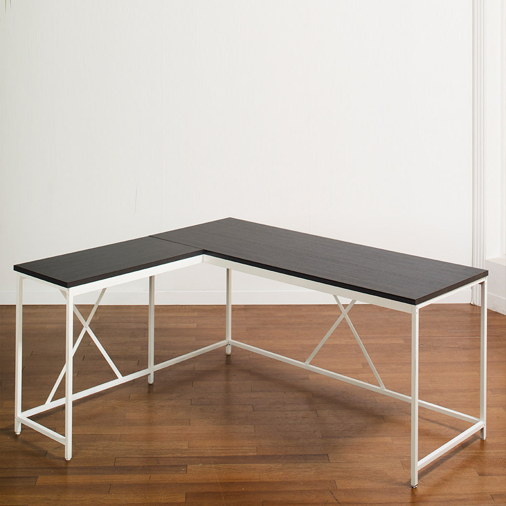 Olympus Wood and Metal Corner Desk in Dark Gray and Ivory