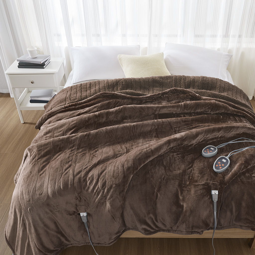 Heated Microlight To Berber - King Fabric Blanket - Chocolate