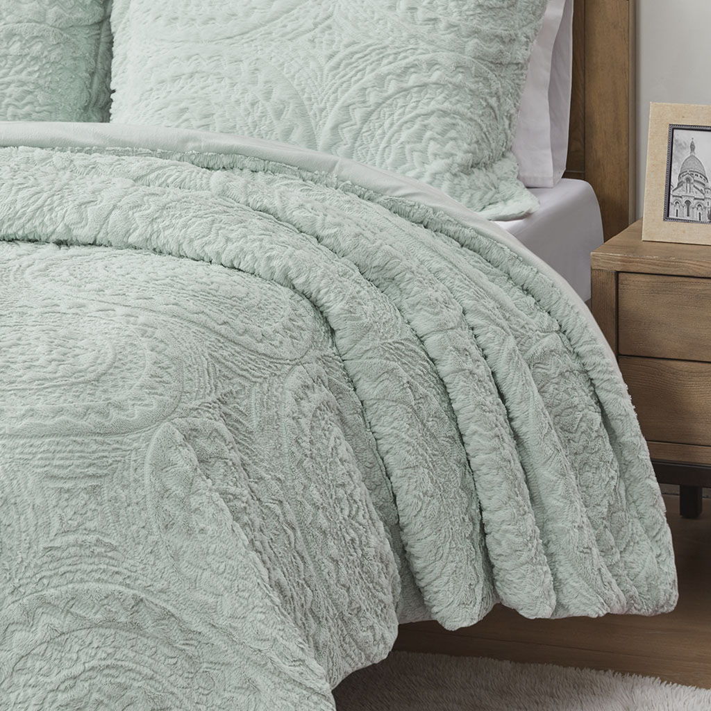 Arya - Embroidered Medallion Ultra Comforter Mini Set - Aqua
