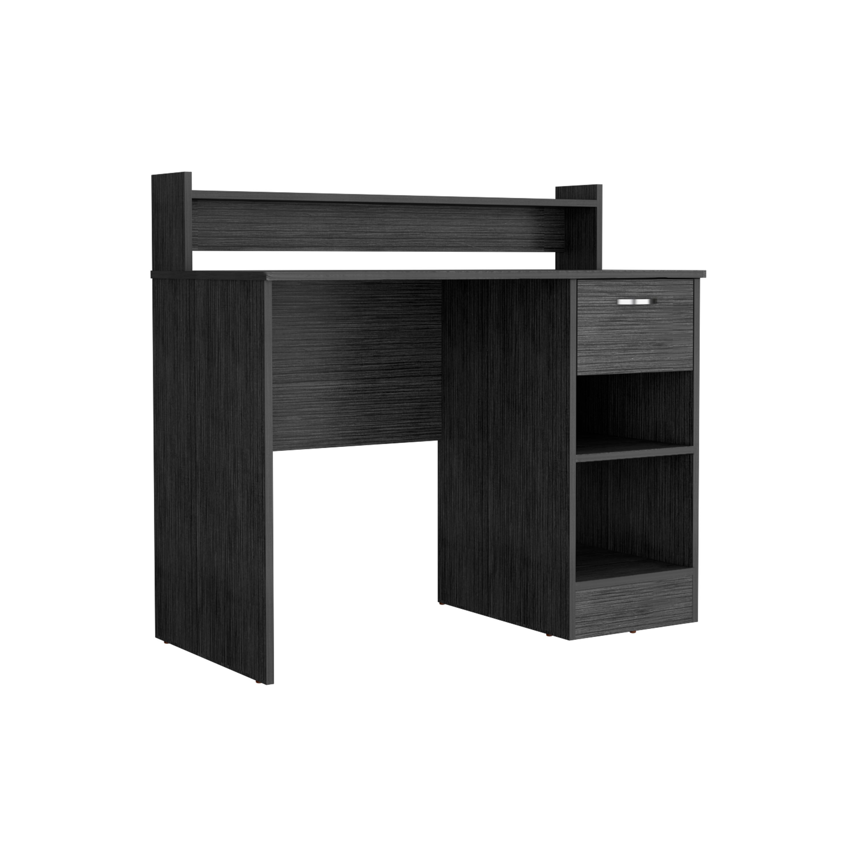 DEPOT E-SHOP Vera Computer Desk with Top Open Shelf, 1-Drawer and 2-Storage Shelves, Smokey Oak