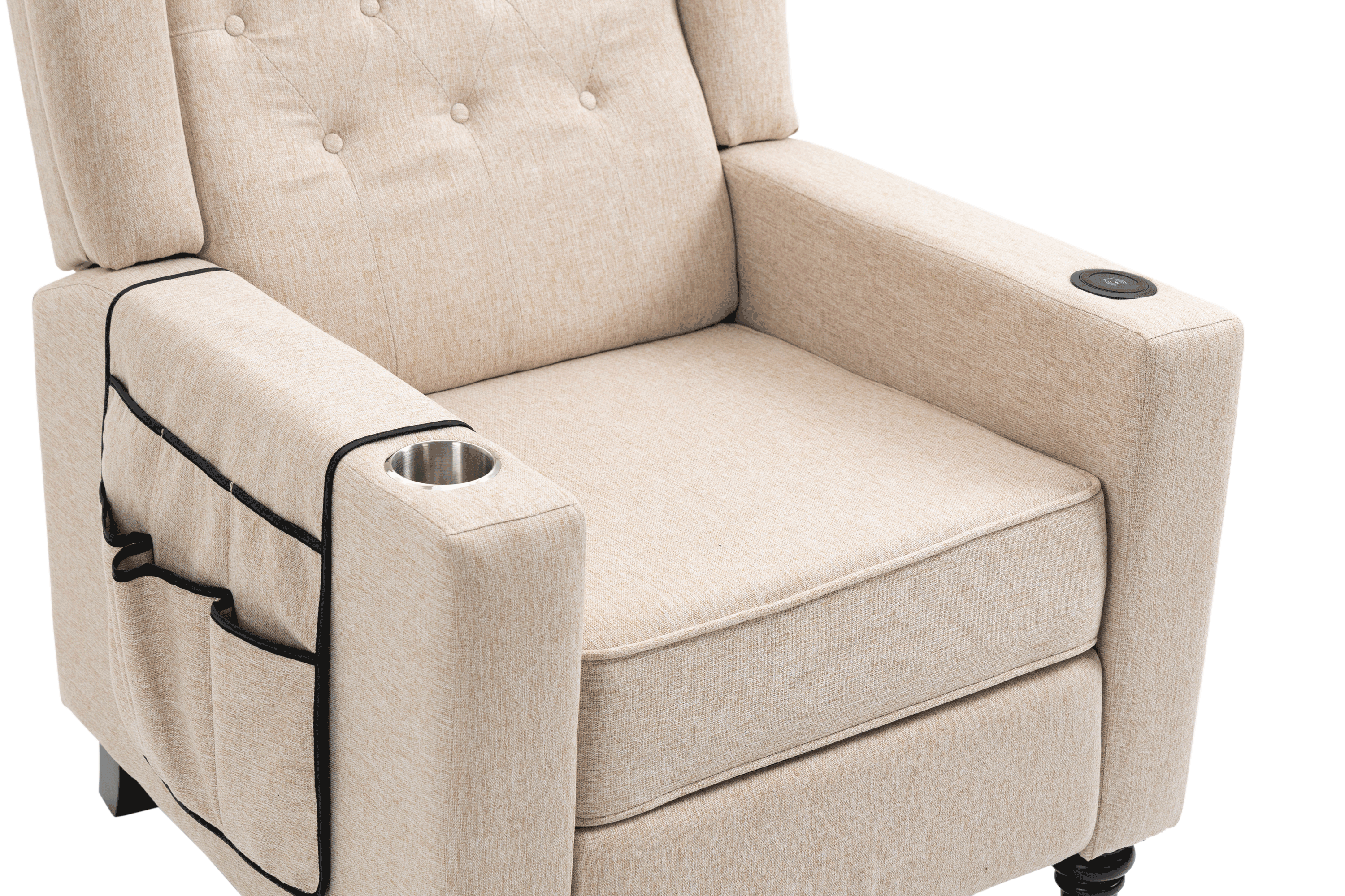 Arm Pushing Recliner Chair, Modern Button Tufted Wingback Push Back Recliner Chair, Living Room Chair Fabric Pushback Manual Single Reclining Sofa Home Theater Seating for Bedroom,Khaki Yelkow