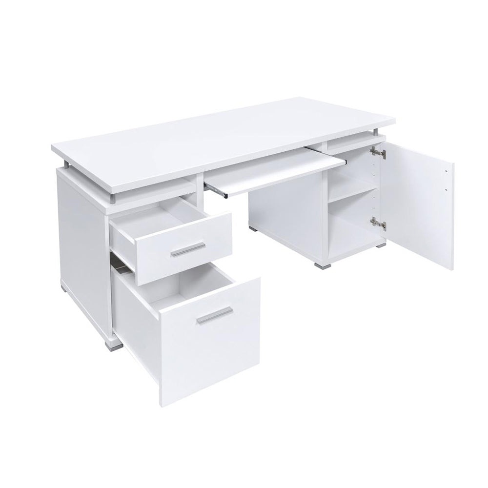 Computer Desk with 2 Drawers and Cabinet in White