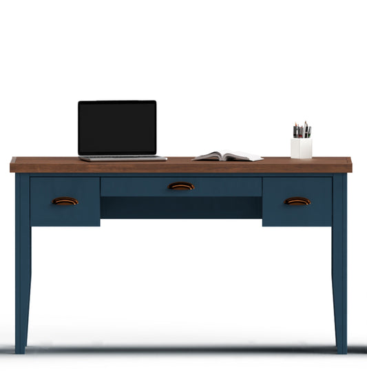 Bridgevine Home Nantucket 53 inch Writing Desk, No Assembly Required, Blue Denim and Whiskey Finish