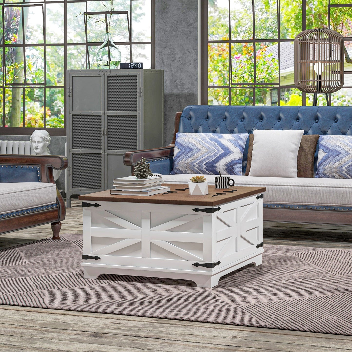 HOMCOM Coffee Table with Flip Top Hidden Storage, Square Center Table White