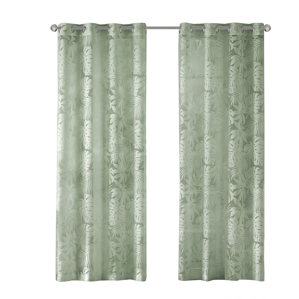 Leilani - Palm Leaf Burnout Window Sheer - Green