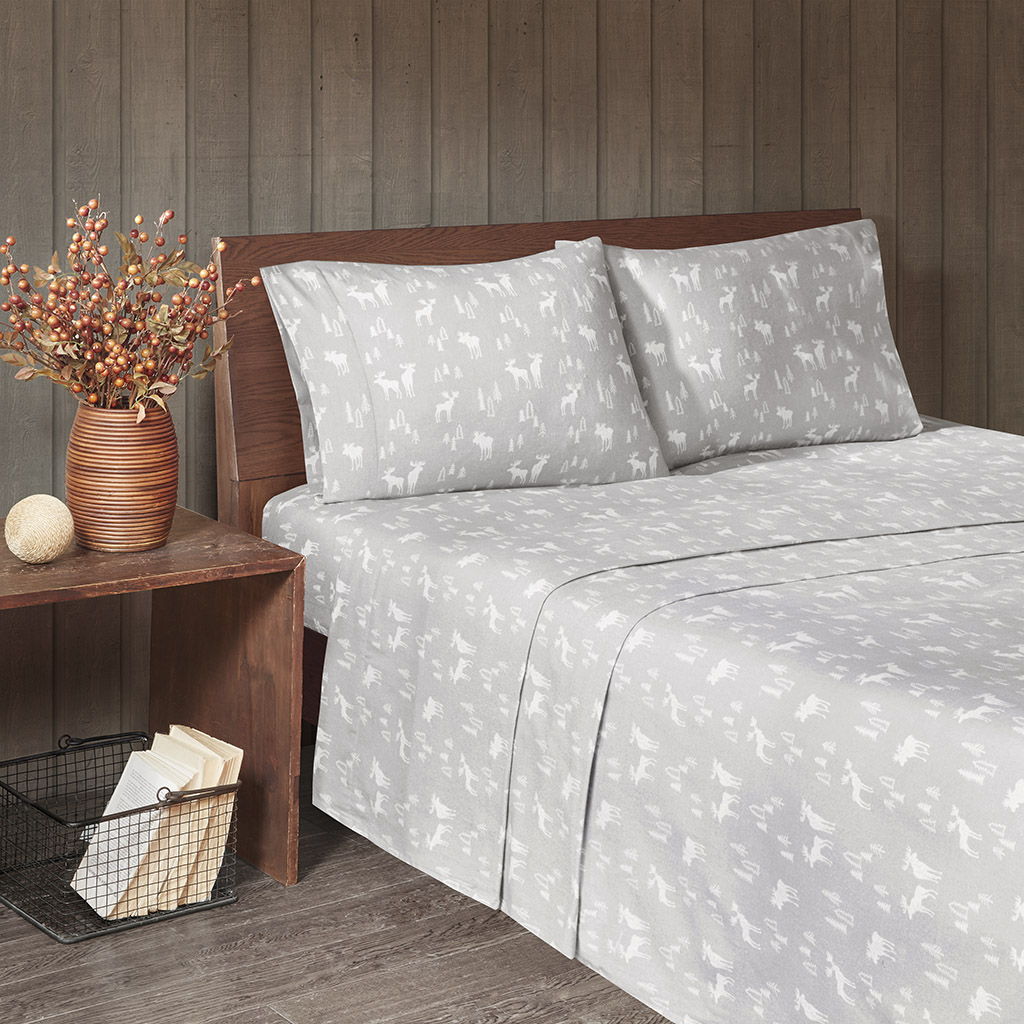 Flannel - California King Sheet Set - Gray Moose