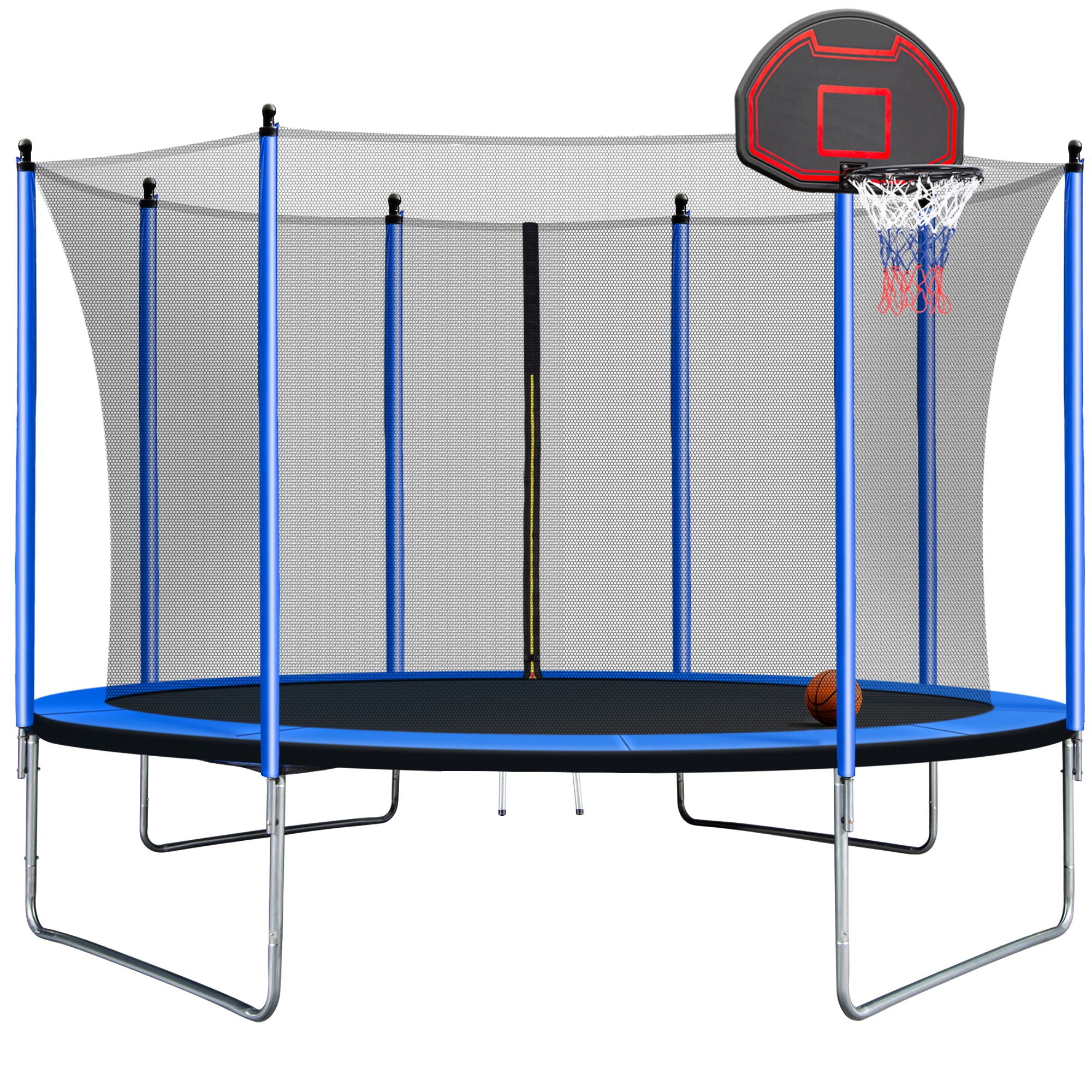 10Ft Trampoline With Basketball Hoop Inflator And Ladder (Inner Safety Enclosure) - Blue