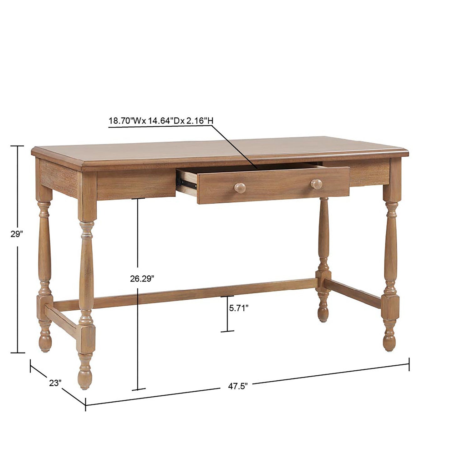 Solid Wood Desk with 1 Drawer and turned legs