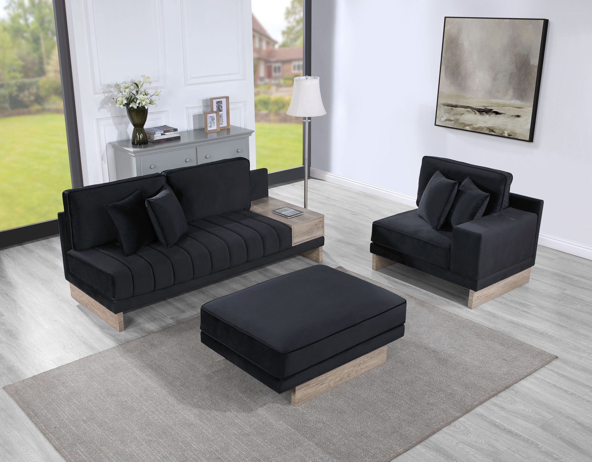 Memphis - Reversible Sectional Sofa Ottoman With Storage Compartment, Drawer, USB ports, Charging Outlets