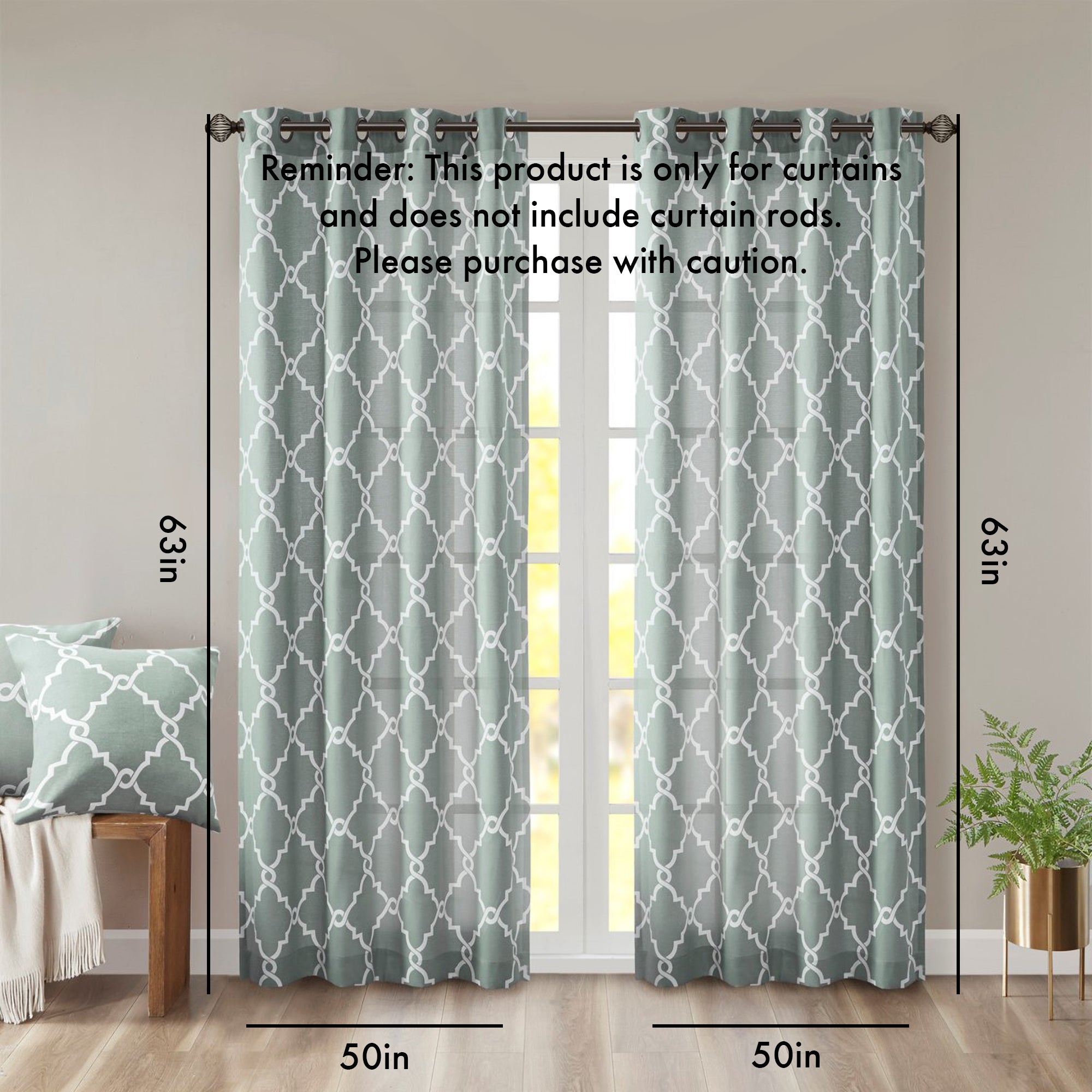 Fretwork Print Grommet Top Window Curtain Panel