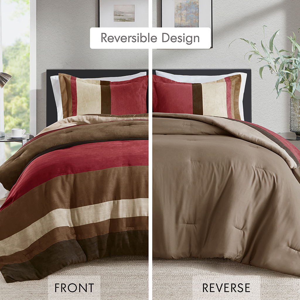 Boulder Stripe - Twin/Twin Long Pieced Comforter Set - Brick