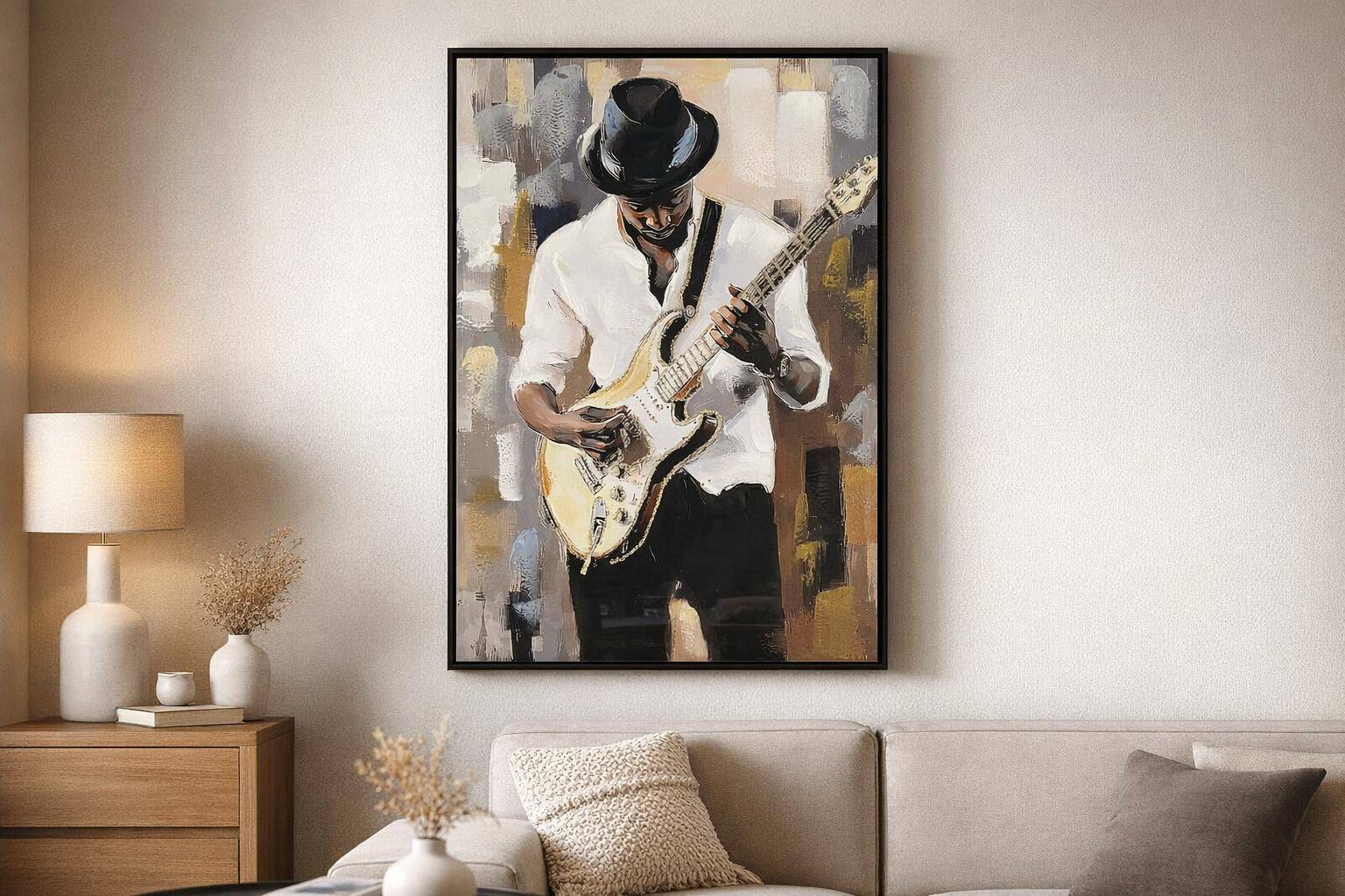Midnight Riff II Hand-Embellished Canvas In Frame - White / Cream