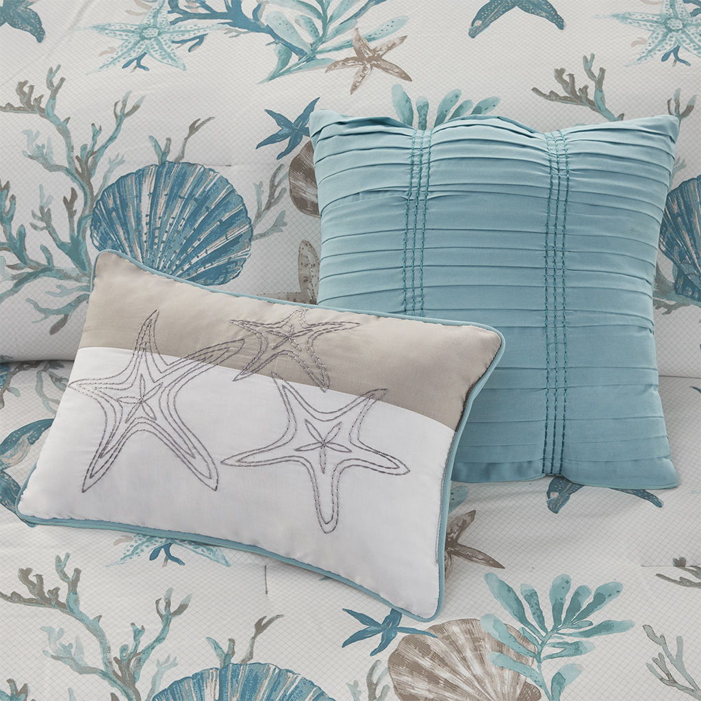 Pebble Beach - 7 Piece Cotton Sateen Comforter Set - Light Blue