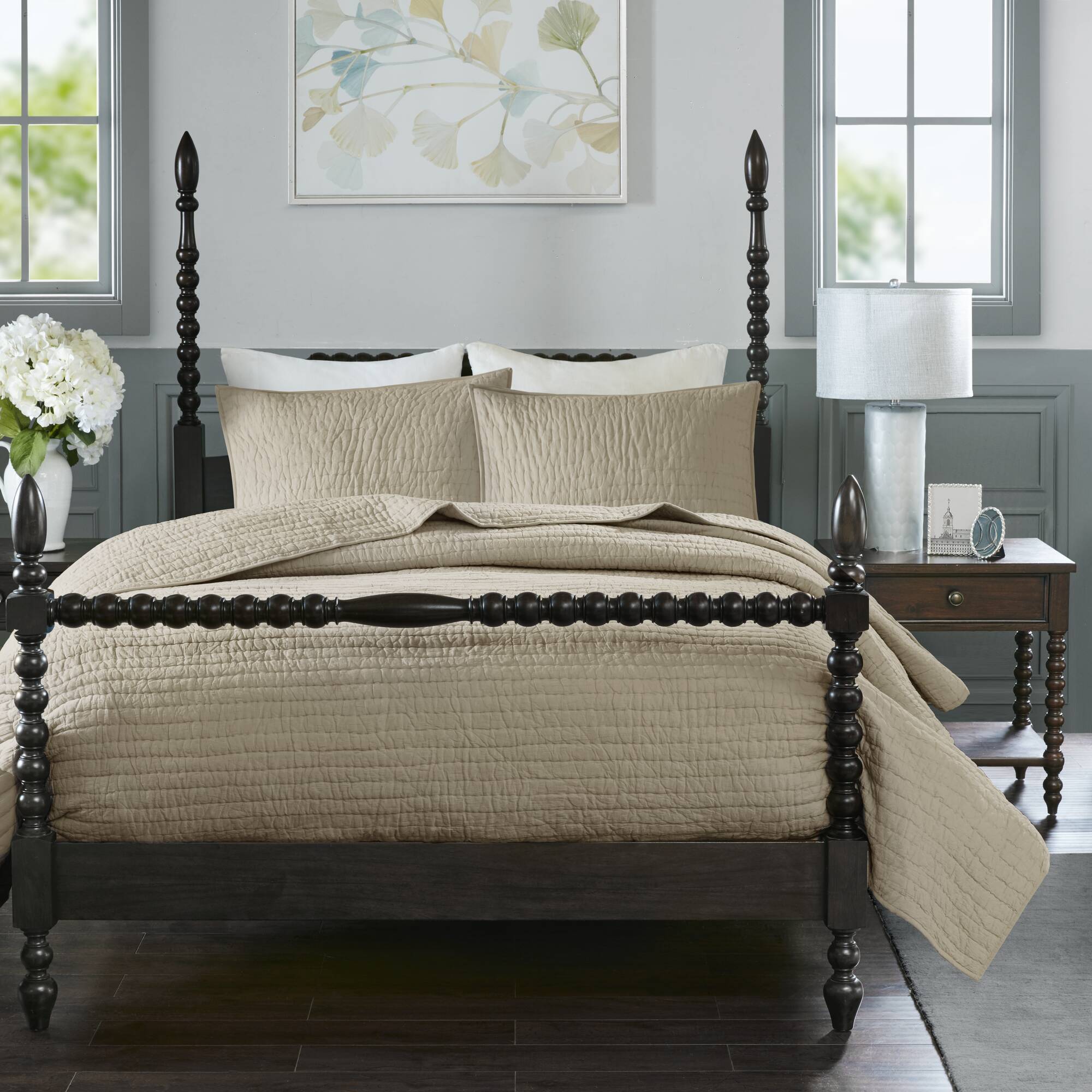 Serene - King Hand Quilted Coverlet Set - Linen