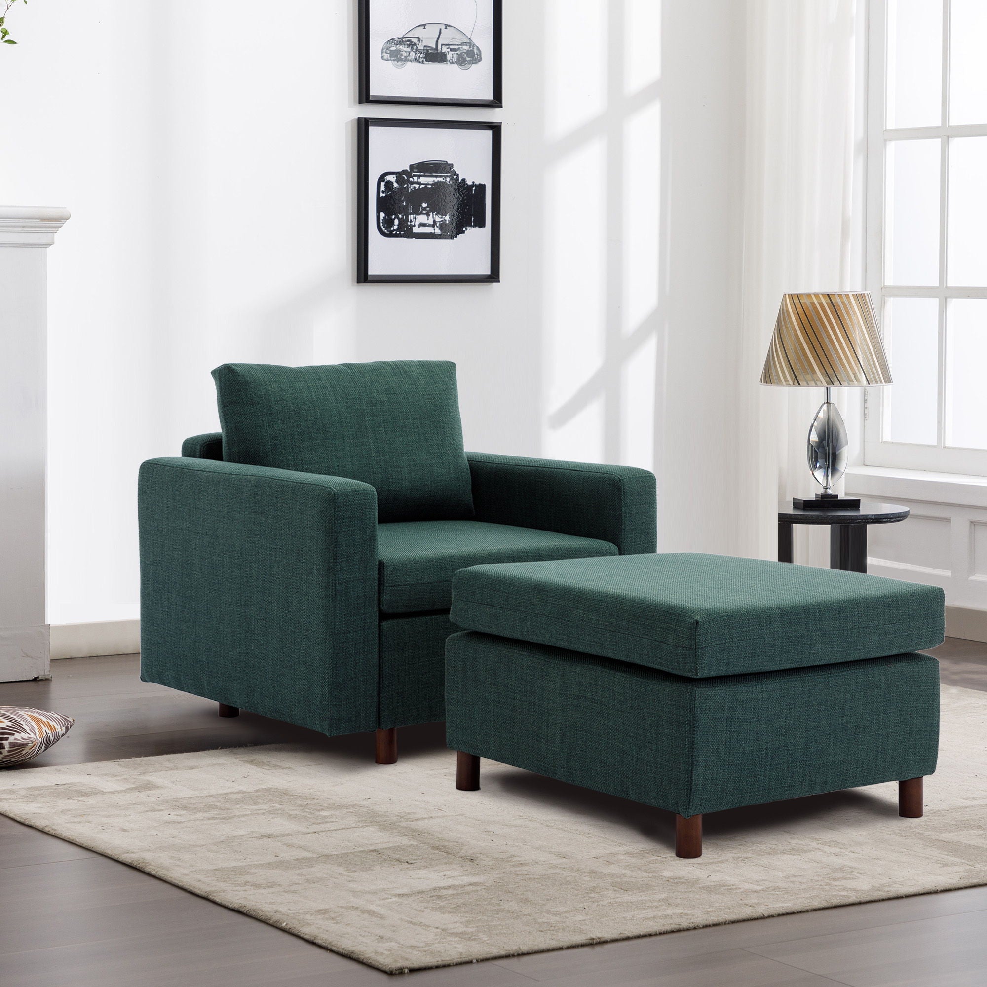 Single Seat Module Sofa Sectional Couch With Armrest With 1 Ottoman, Cushion Covers Non-Removable And Non-Washable