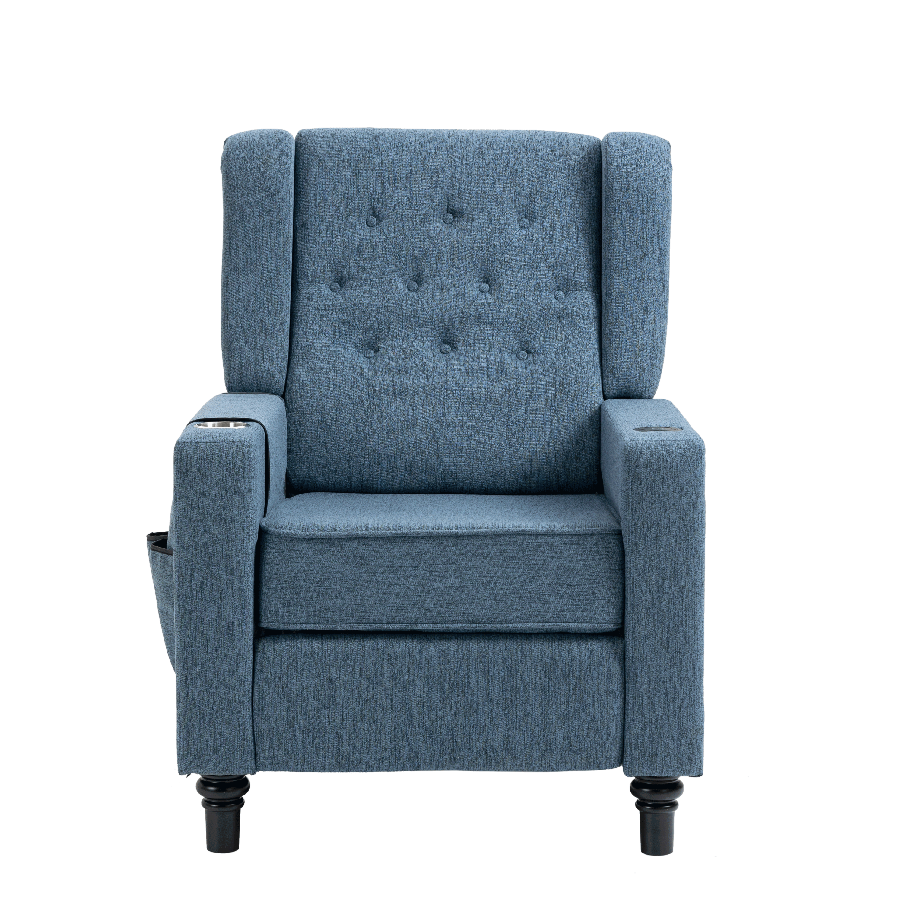 Arm Pushing Recliner Chair, Modern Button Tufted Wingback Push Back Recliner Chair, Living Room Chair Fabric Pushback Manual Single Reclining Sofa Home Theater Seating for Bedroom,Navy Blue