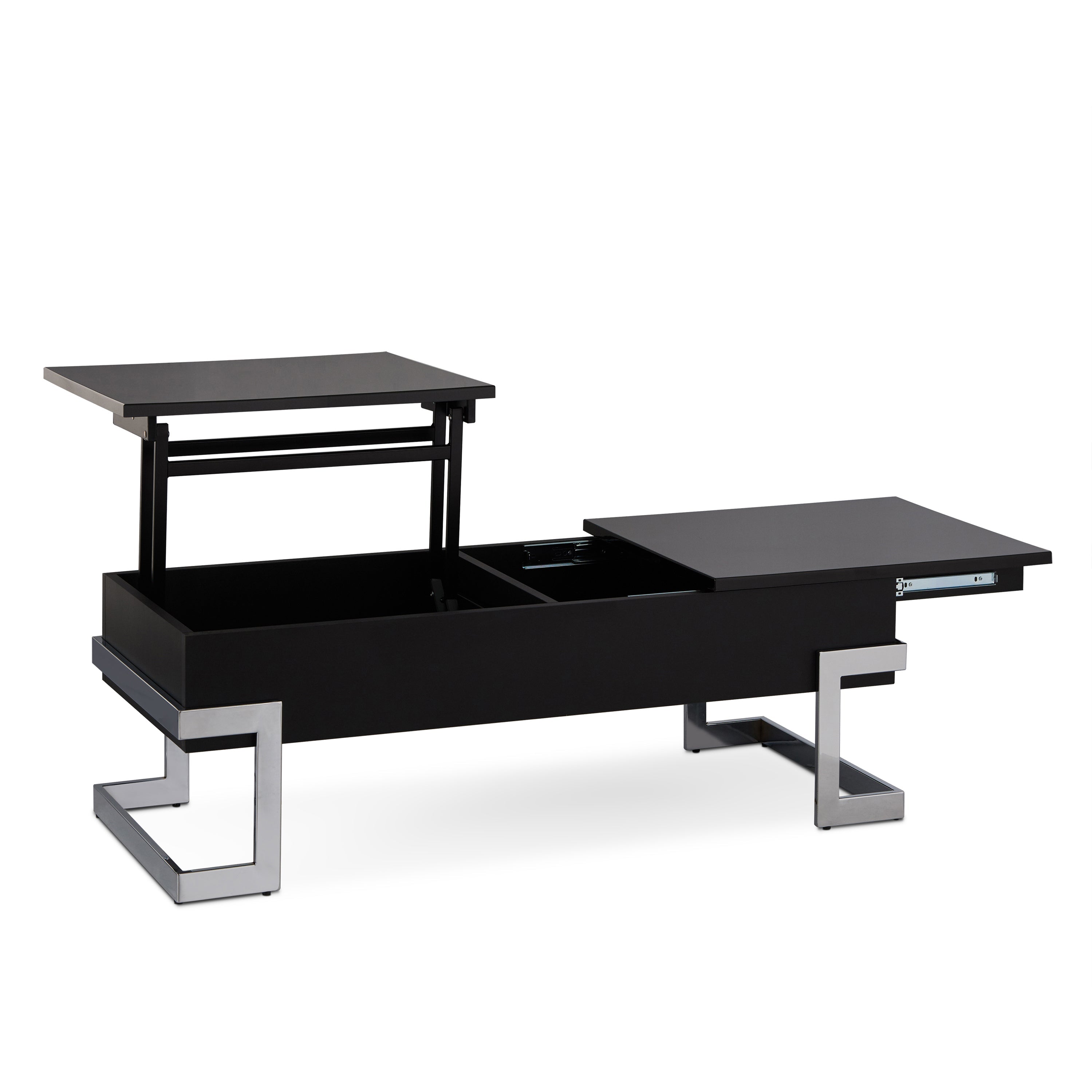 Black High Gloss and Chrome Coffee Table with Lift Top