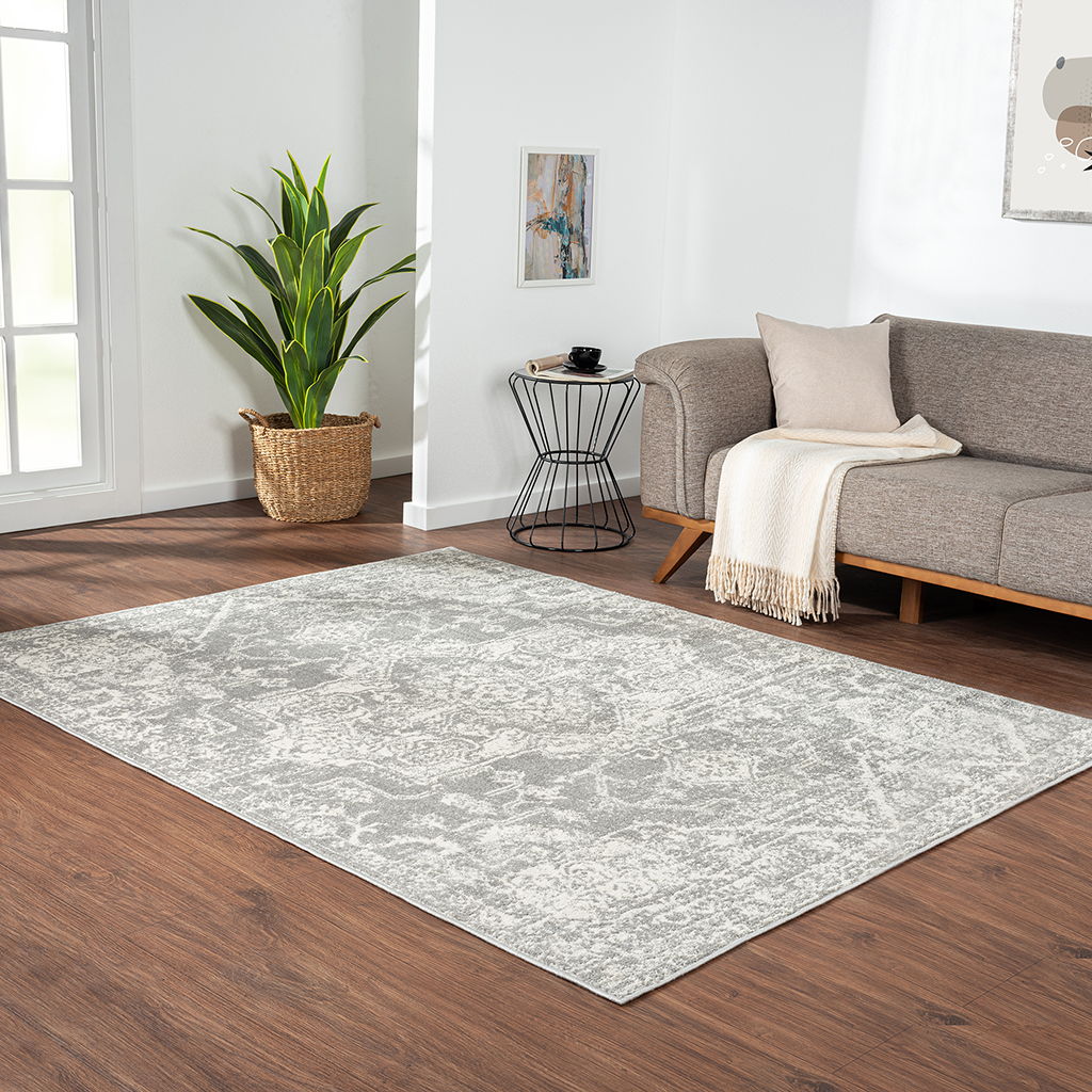 Asher - Distressed Medallion Woven Area Rug - Cream/Gray