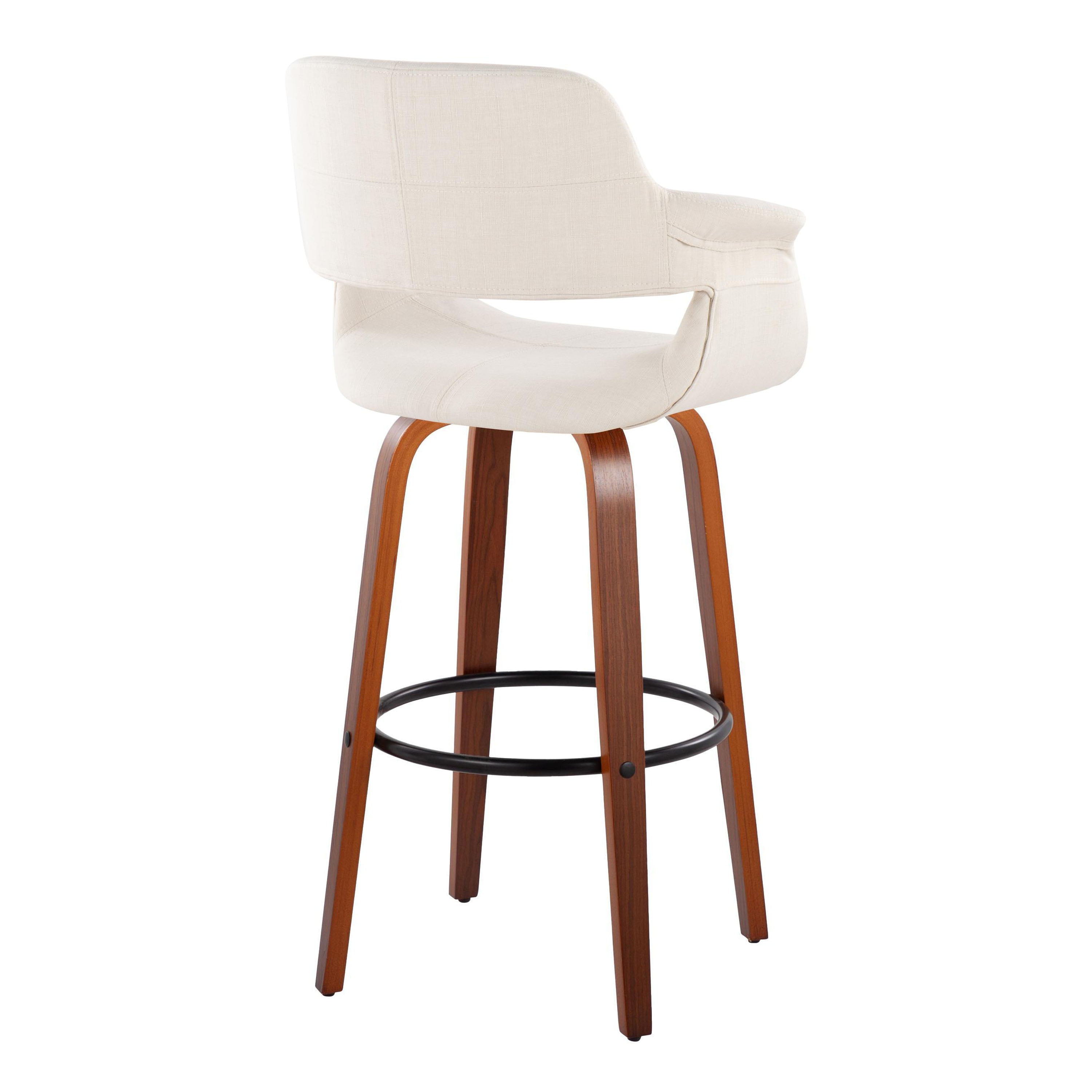 Vintage Flair - Mid Century Modern Fixed Height Barstool With Swivel With Round Footrest (Set of 2)