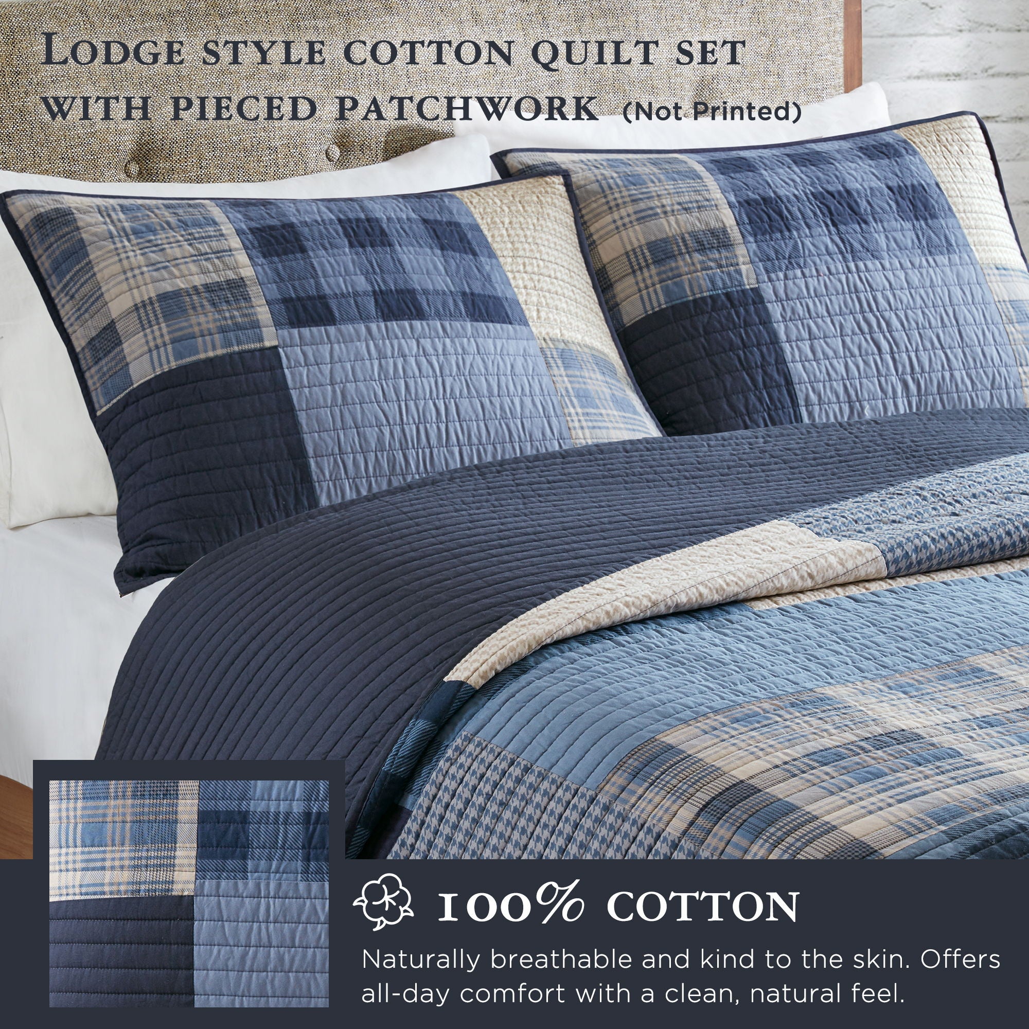 Winter Hills - Oversized King Cotton Quilt Set - Blue
