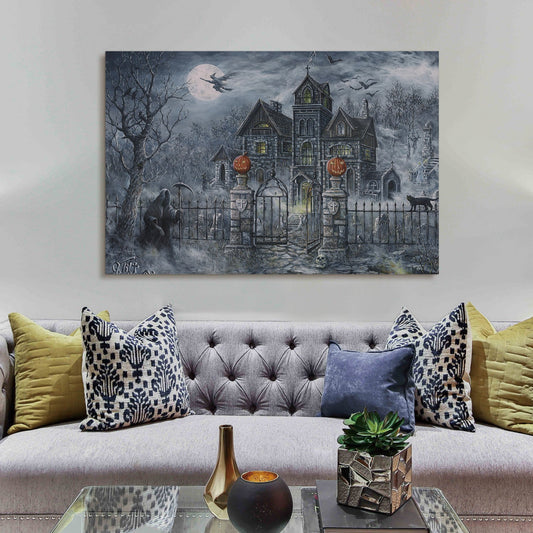 Drop-Shipping Framed Canvas Wall Art Decor Painting For Halloween, Haunted Ghost Hause Painting For Halloween Gift, Decoration For Halloween Office Living Room, Bedroom Decor-Ready To Hang