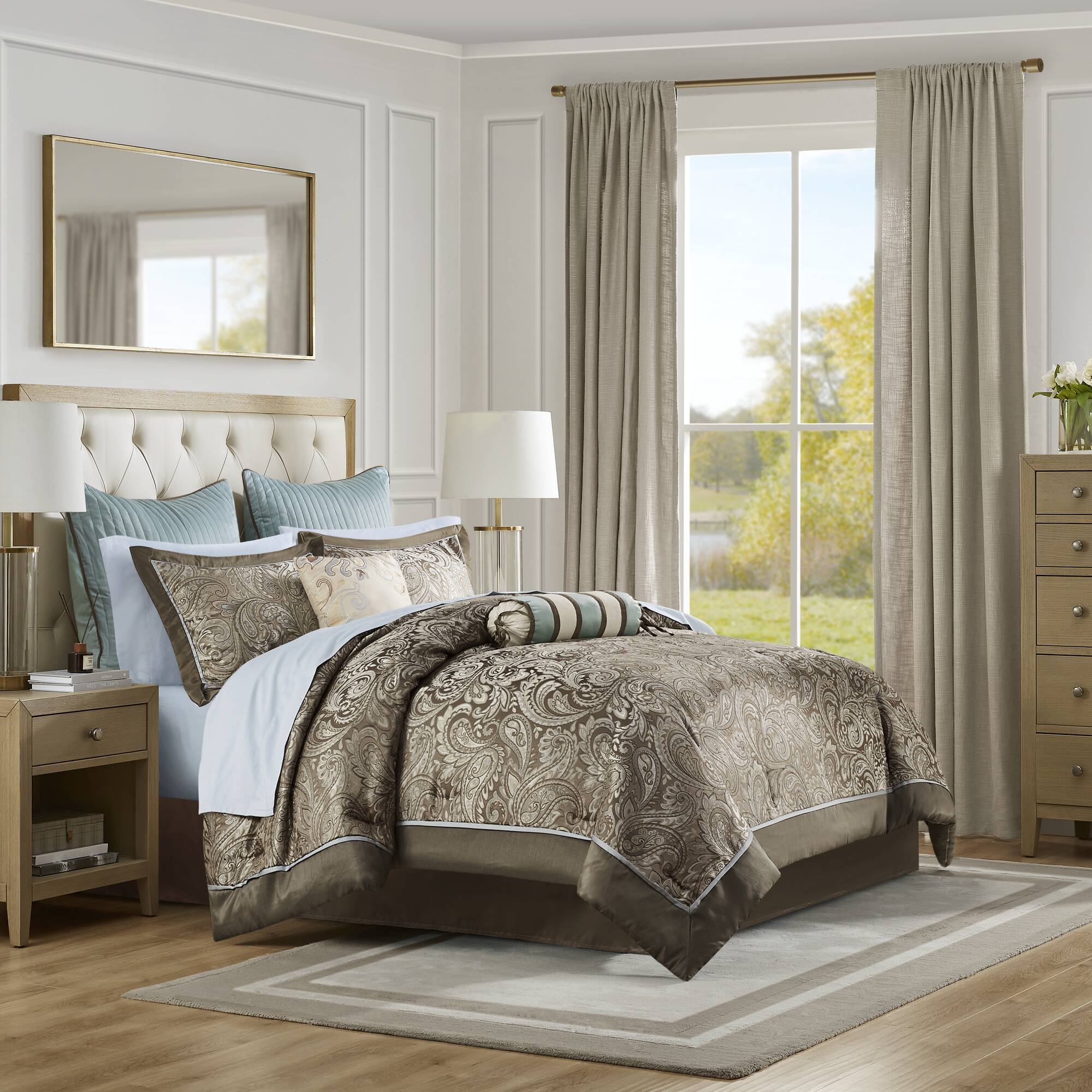 Aubrey - California King Complete Bed (Set of 12) - Blue / Brown