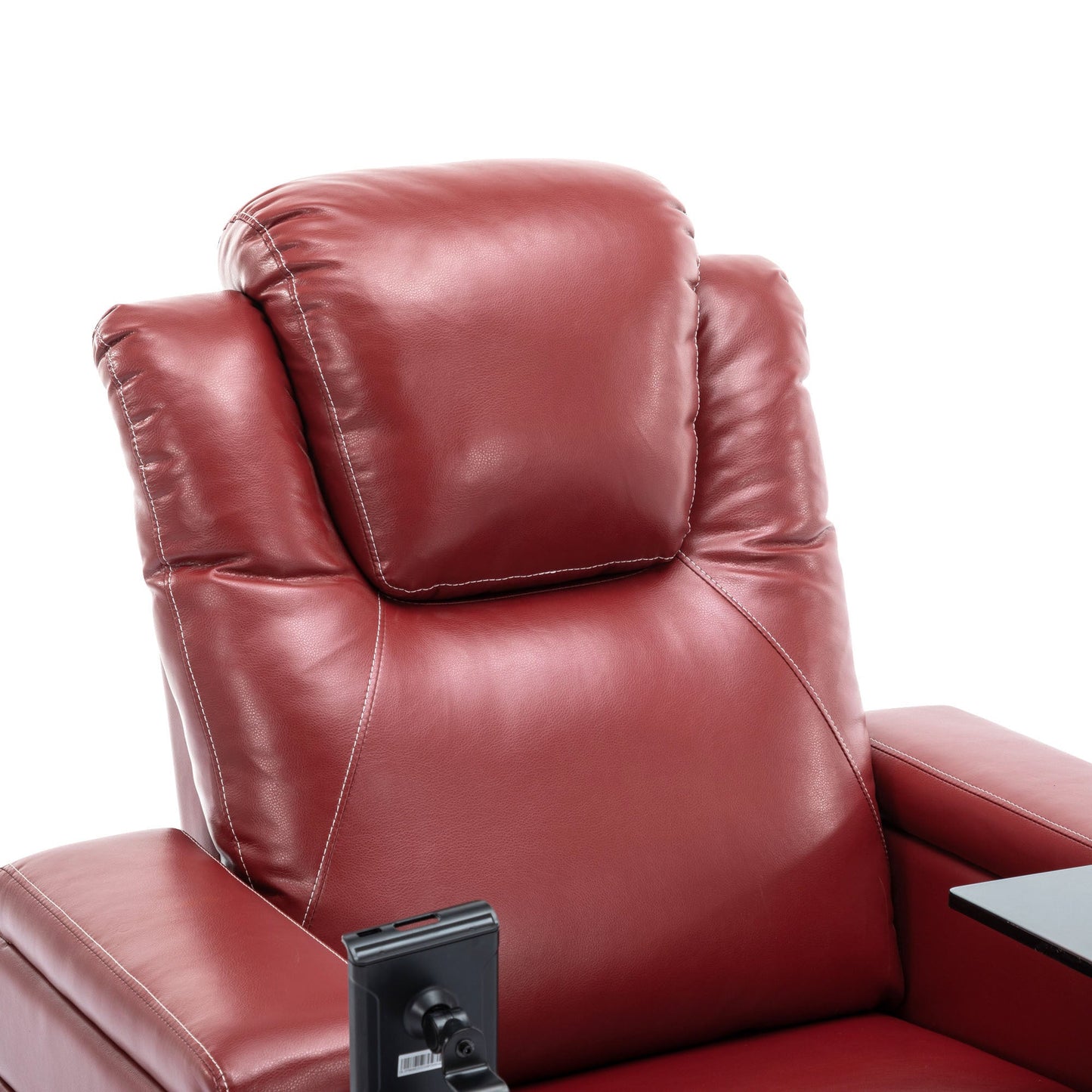 270 Degree Swivel PU Leather Power Recliner Individual Seat Home Theater Recliner with Surround Sound, Cup Holder, Removable Tray Table, Hidden Arm Storage for Living Room, Red