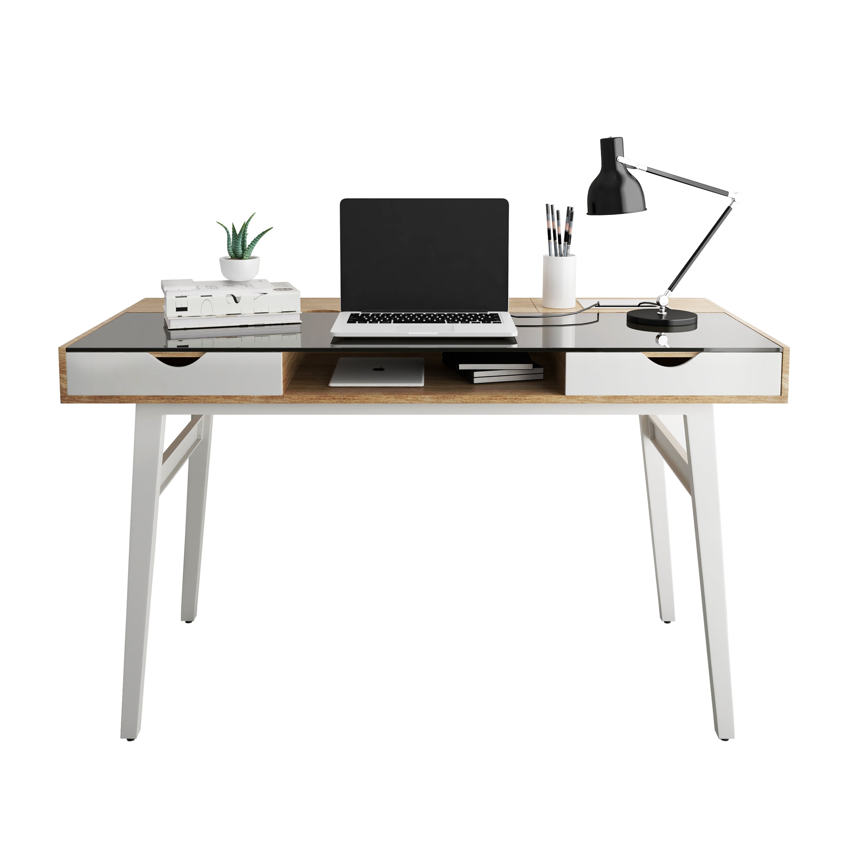 Techni Mobili Compact Computer Desk with Multiple Storage, Walnut