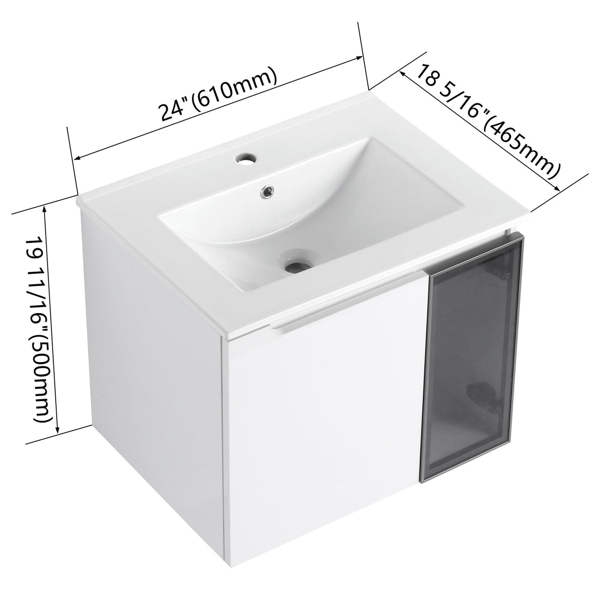 Wall Mounted Bathroom Vanity With Sink, 2 Soft Close Doors, Cabinet & Half Door