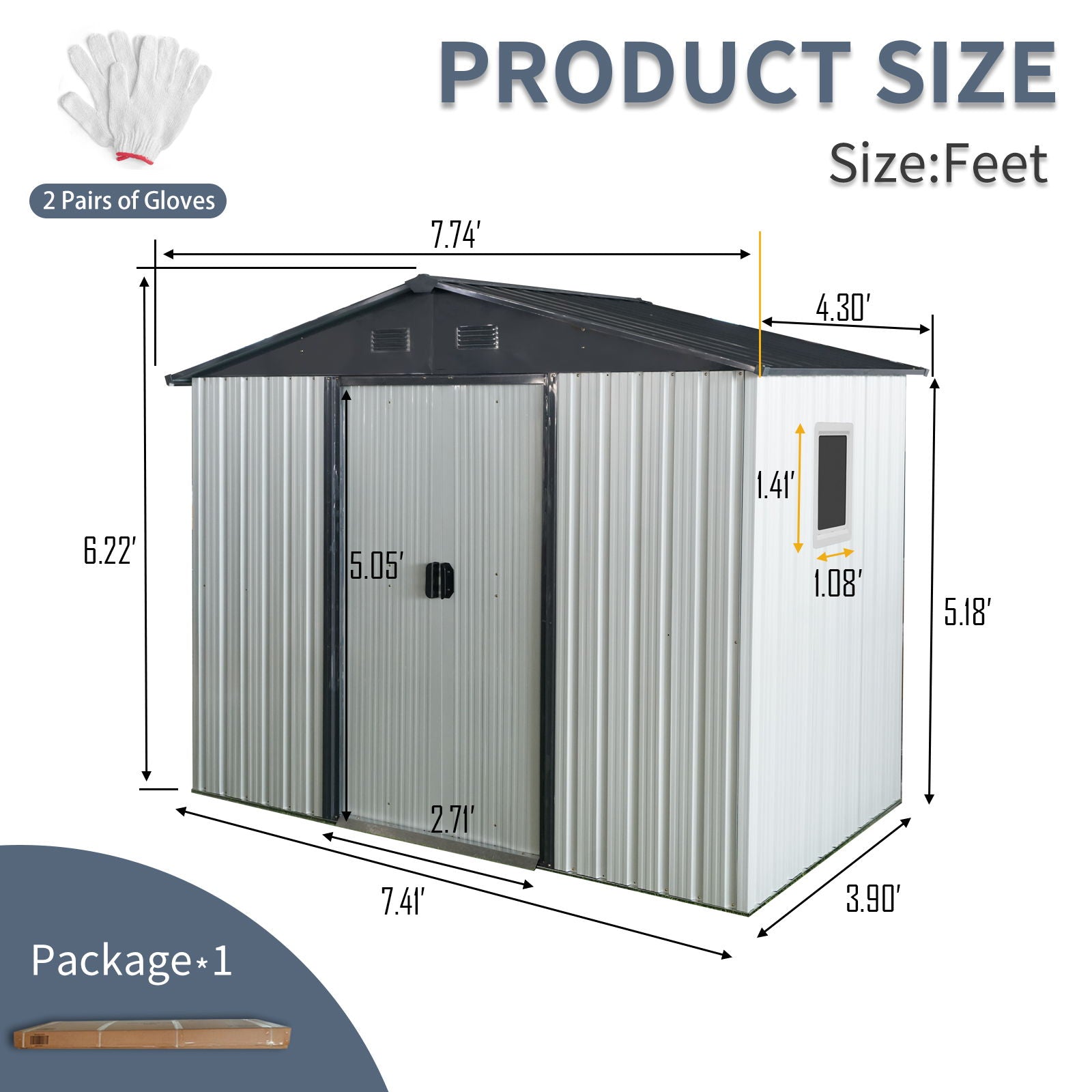 88.98" Outdoor Metal Storage Shed With Window