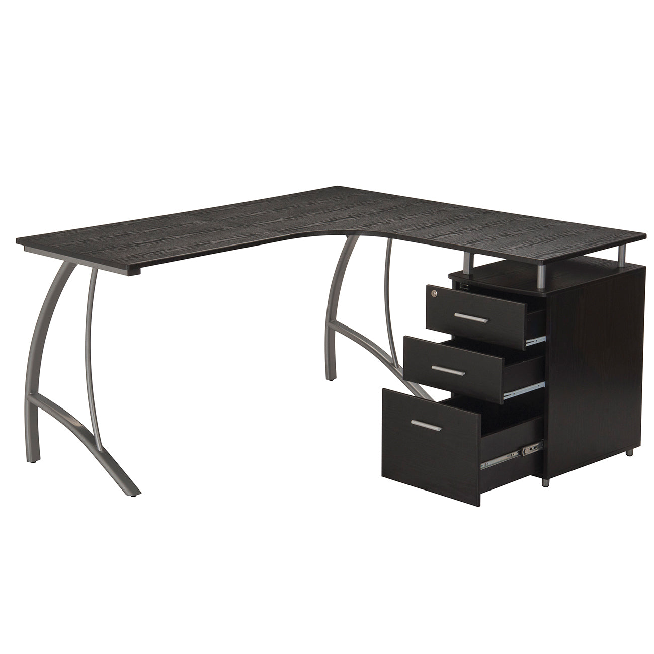 Techni Mobili Modern L- Shaped Computer Desk with File Cabinet and Storage, Espresso