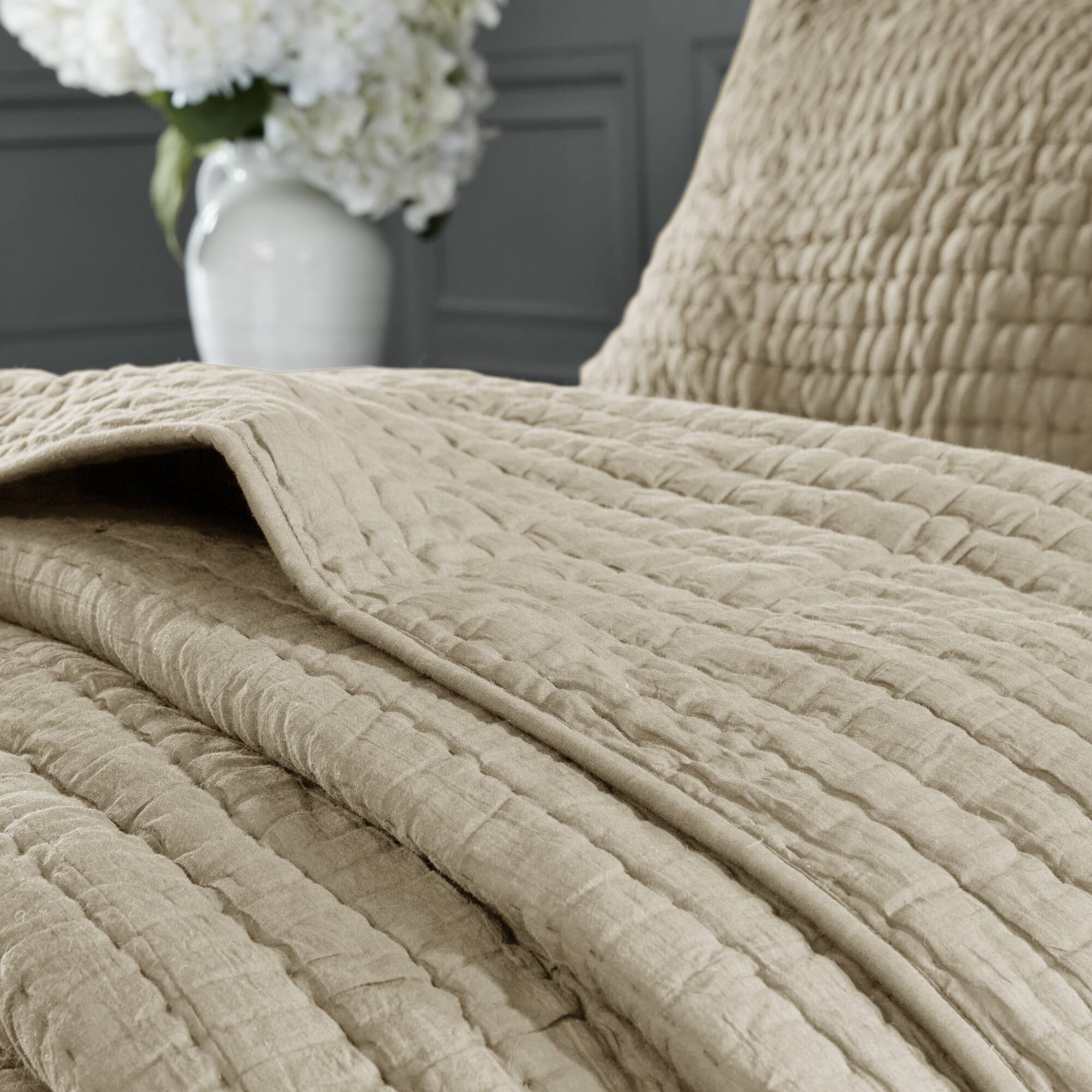 Serene - Hand Quilted Coverlet Set - Linen