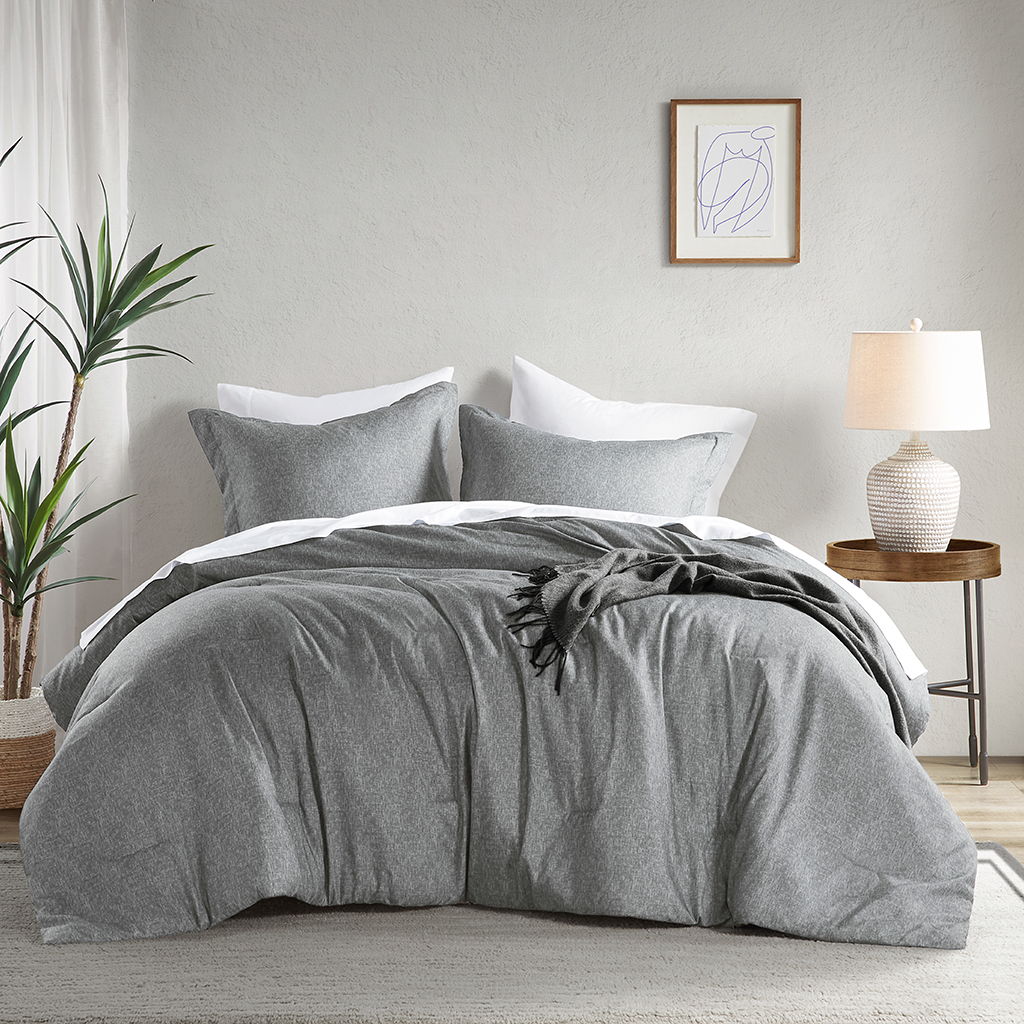 Camden - Twin/Twin Long Chambray Print Solid Comforter Set - Gray
