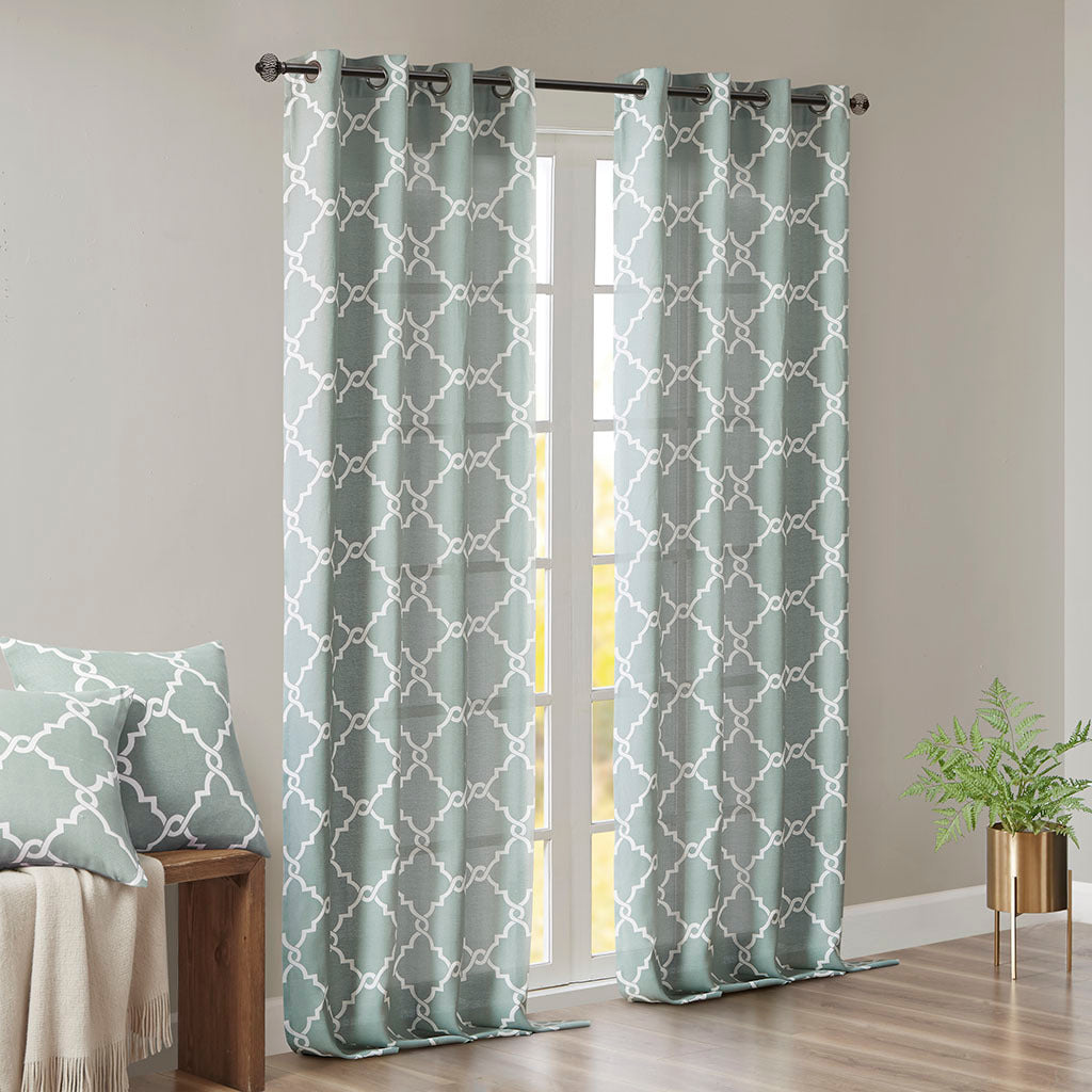 Fretwork Print Grommet Top Window Curtain Panel