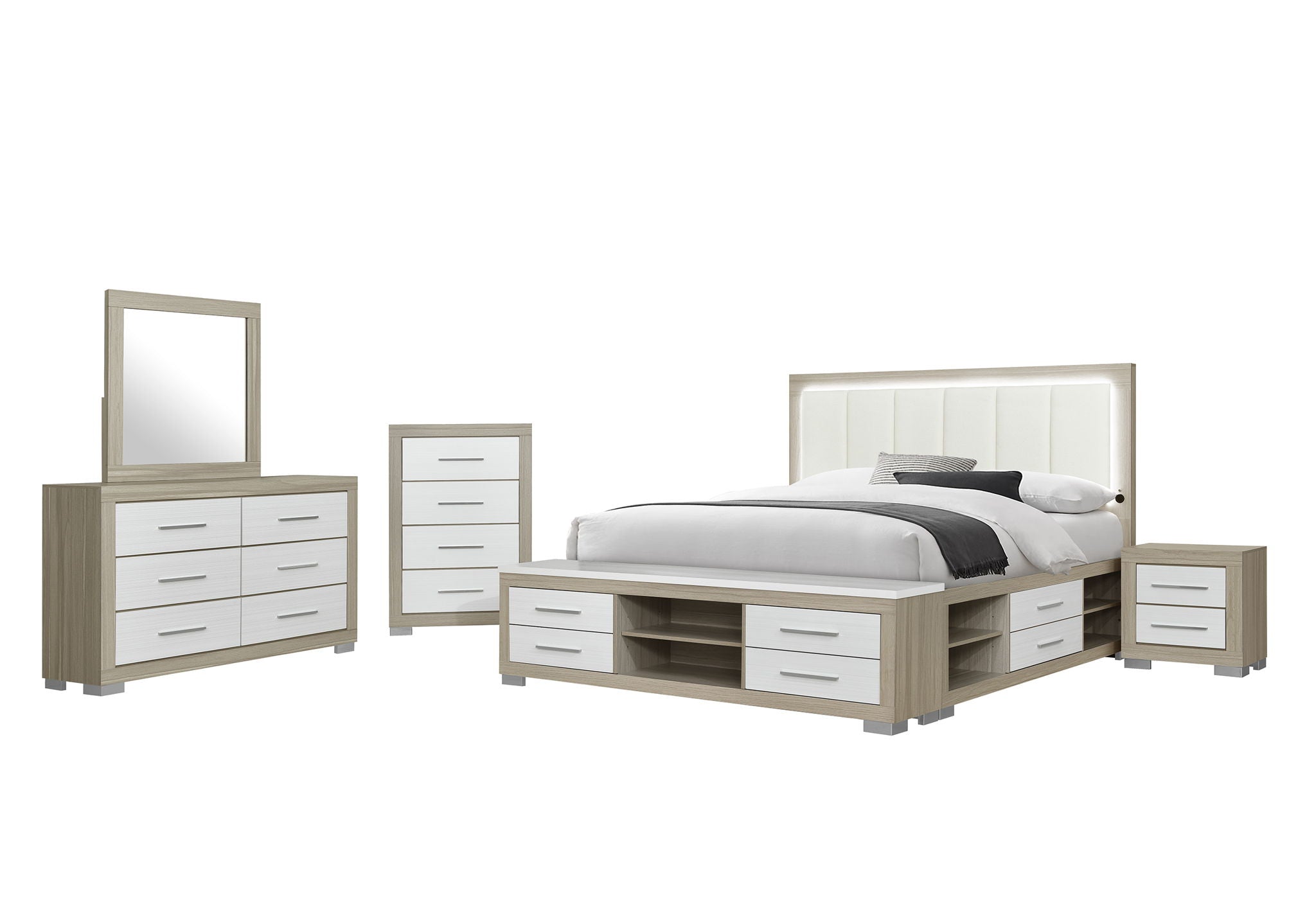 Emma - King Bed Headboard With LED And USB - Natural / White