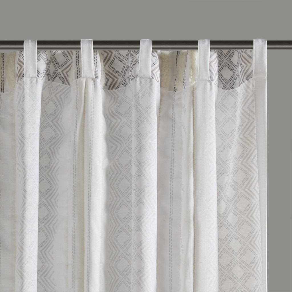 Ebby - Poly Printed Curtain Panel With Tufted Stripe (Set of 2) - White / Taupe