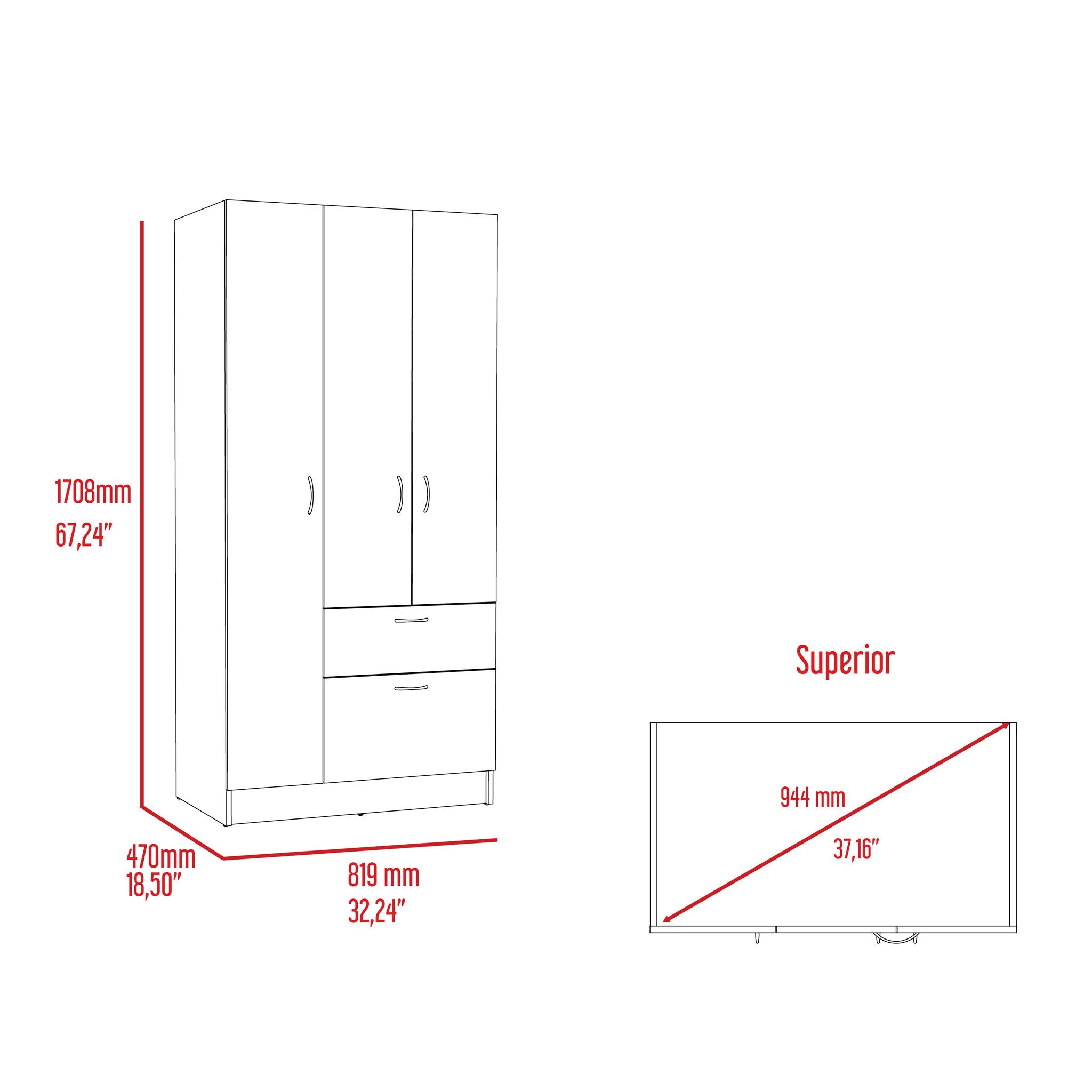 Meredith 1-Drawer Rectangle Armoire Black Wengue and White