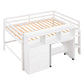 Full Size Low Loft Bed with Rolling Portable Desk, Drawers and Shelves, White(Old SKU: GX000711AAK)