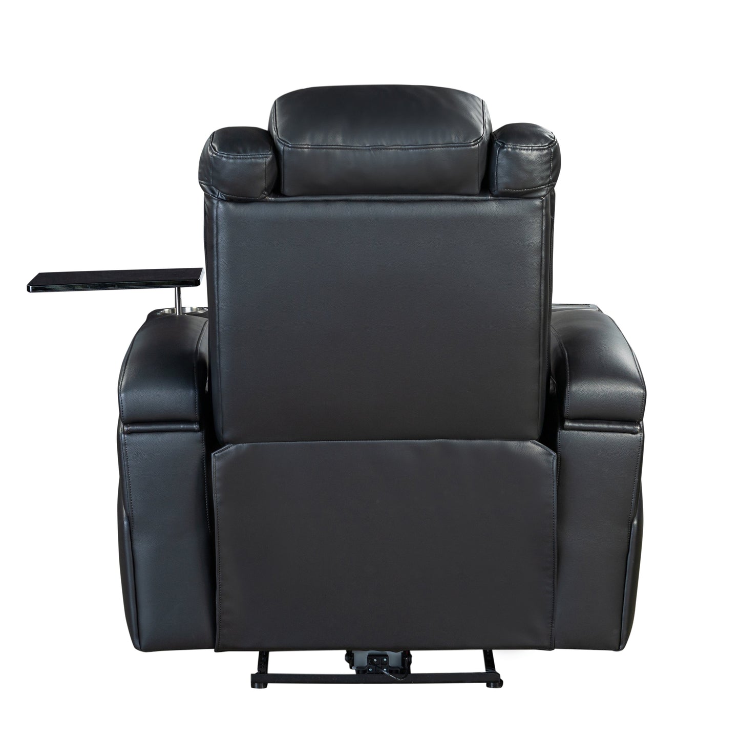 PU Leather Power Recliner Home Theater Recliner with Power Adjustable Headrest, Wireless Charging Device, USB Port, Storage Arms, Cup Holder and Swivel Tray Table for Living Room, Black