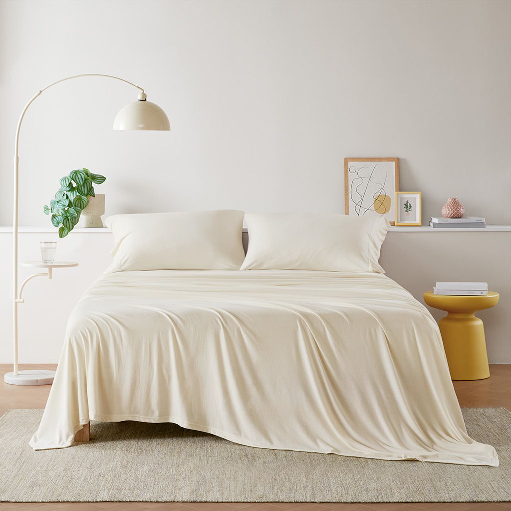 Blend Jersey Knit - 4 Piece King All Season Sheet Set - Cream